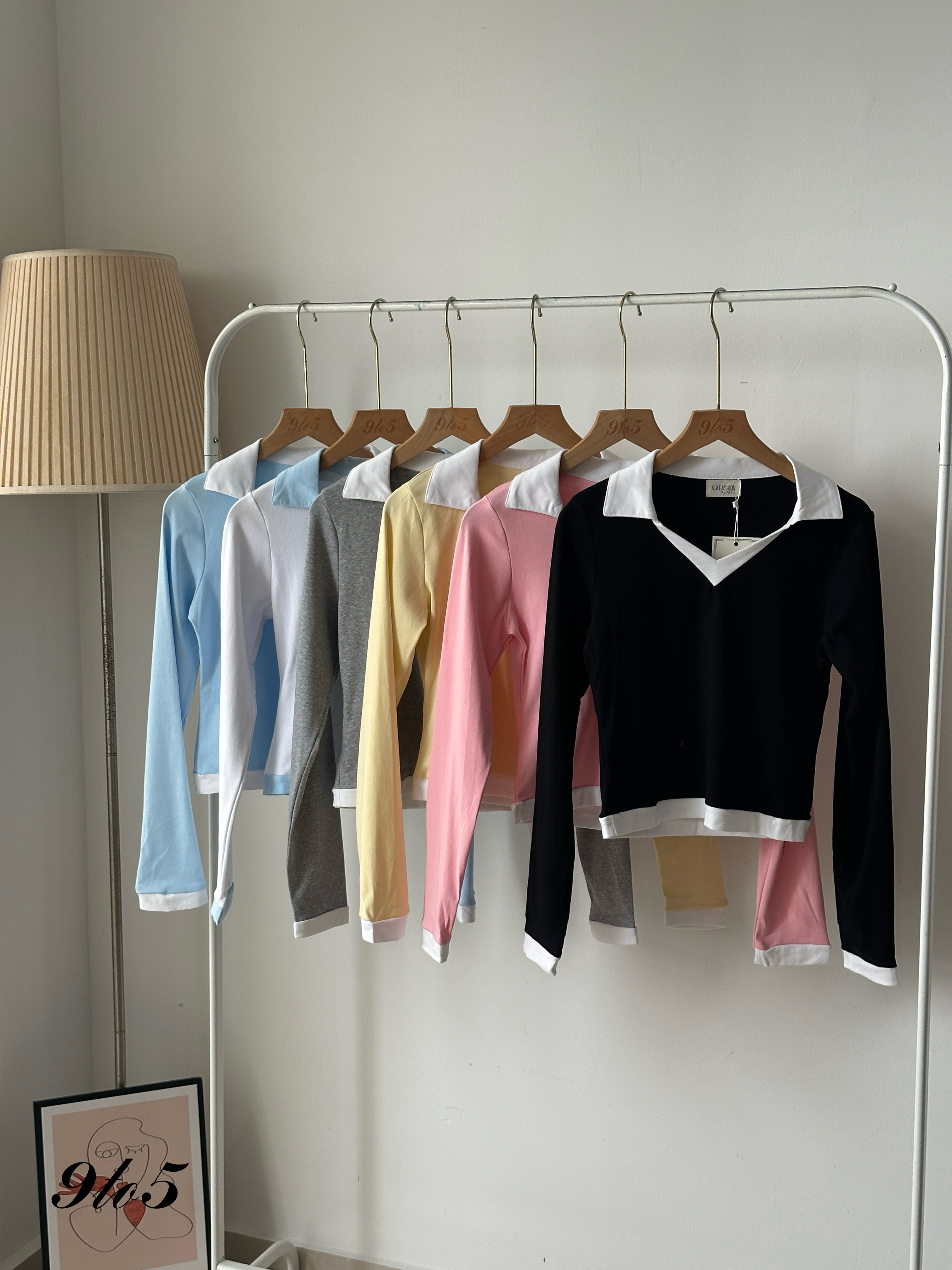 T4044 Long Sleeve Polo Top - 6 Colors