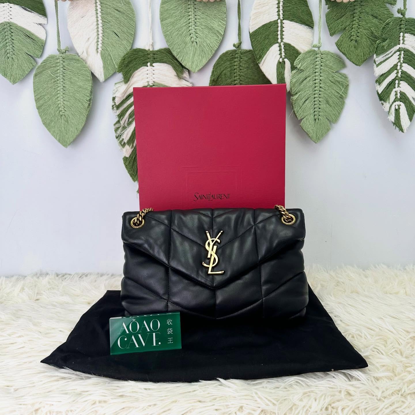 YSL🤍PRE OWNED Puffer Small Size 黑金羊皮信封包 全套有盒💛
