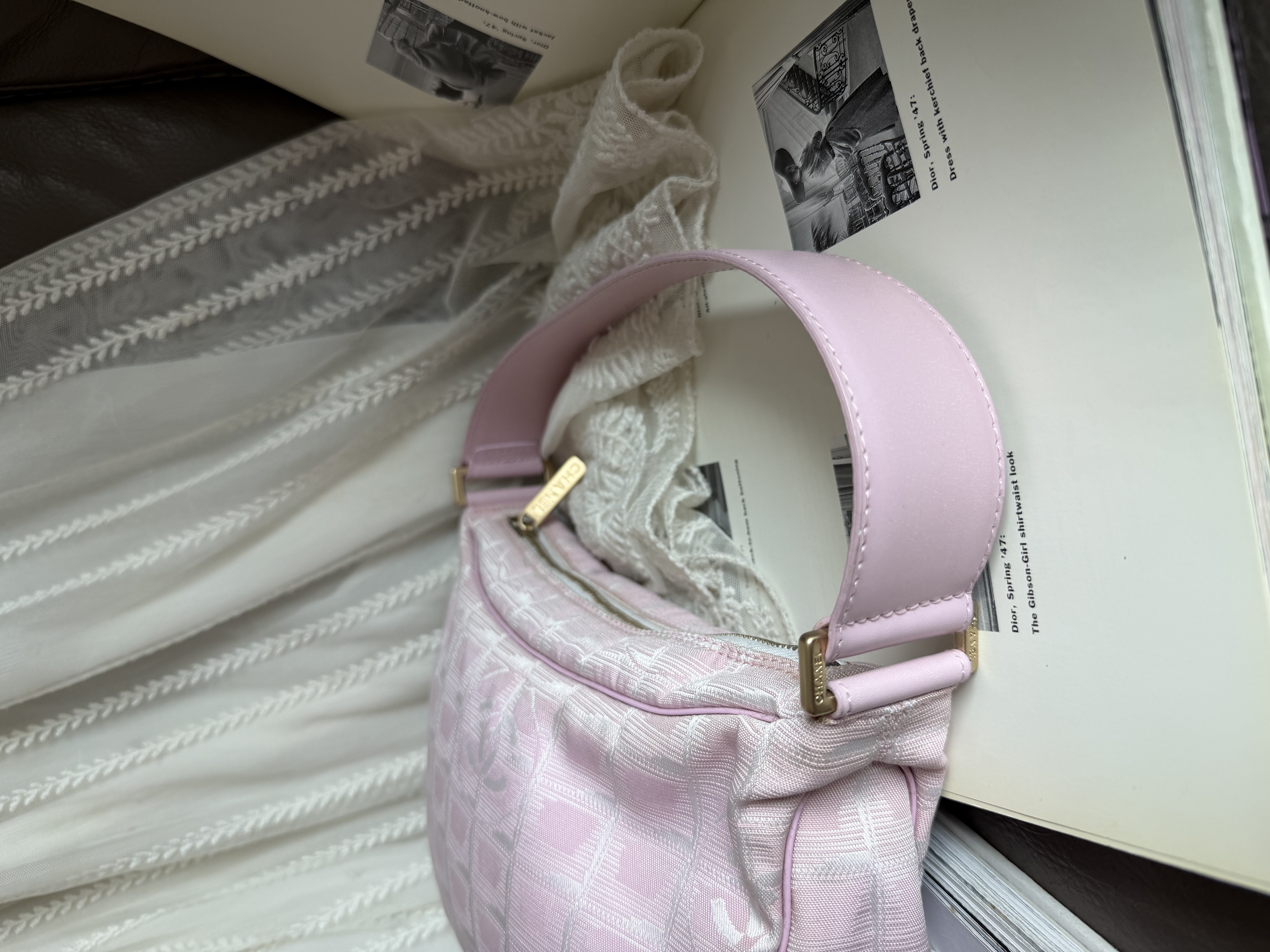 閑置品 vintage chanel pink jacqurd shoulder bag / pochette 