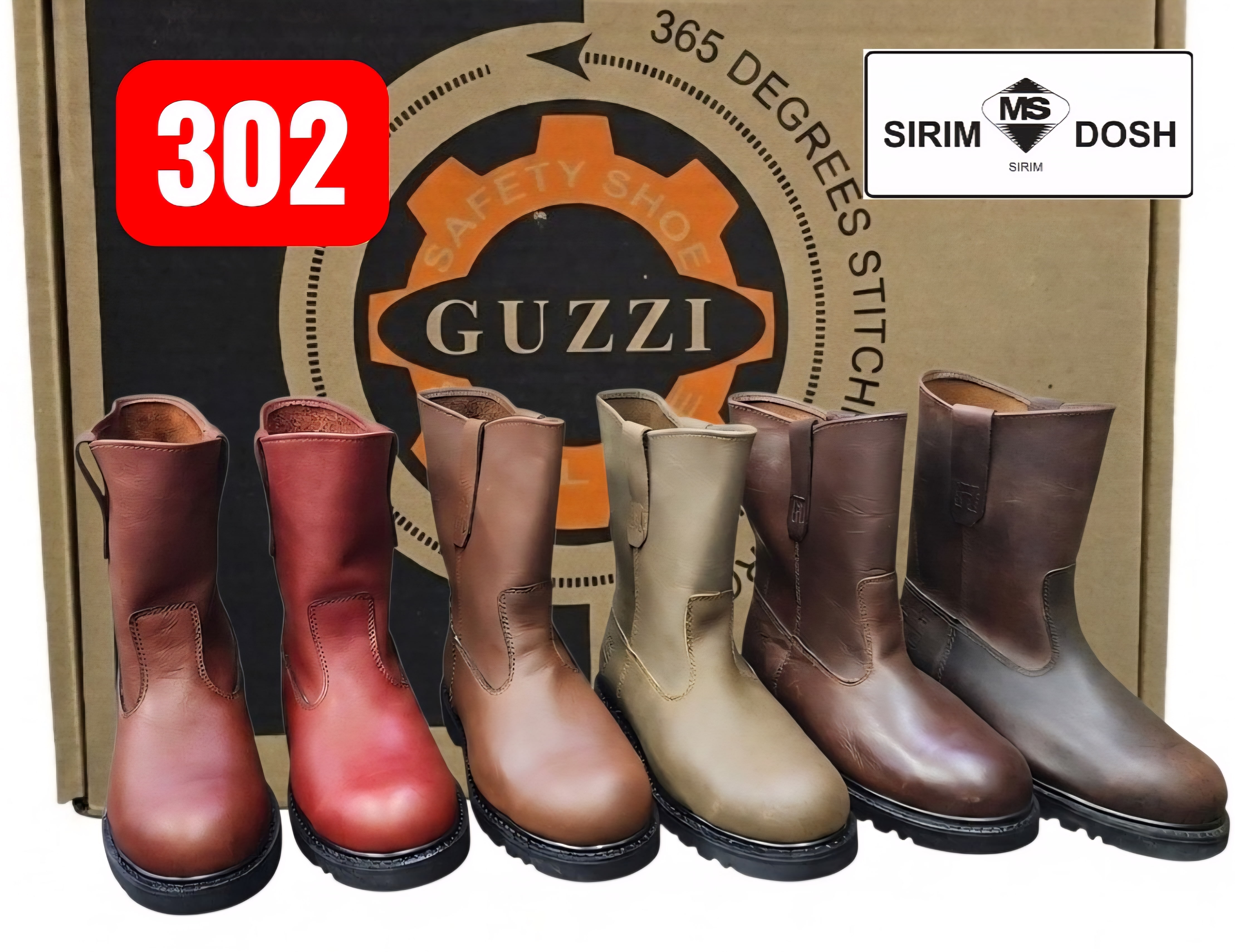 Guzzi 302 High Cut Pull On safety boots SIRIM APPROVED Leather Shoes Leather Rubber Men Steel Toe