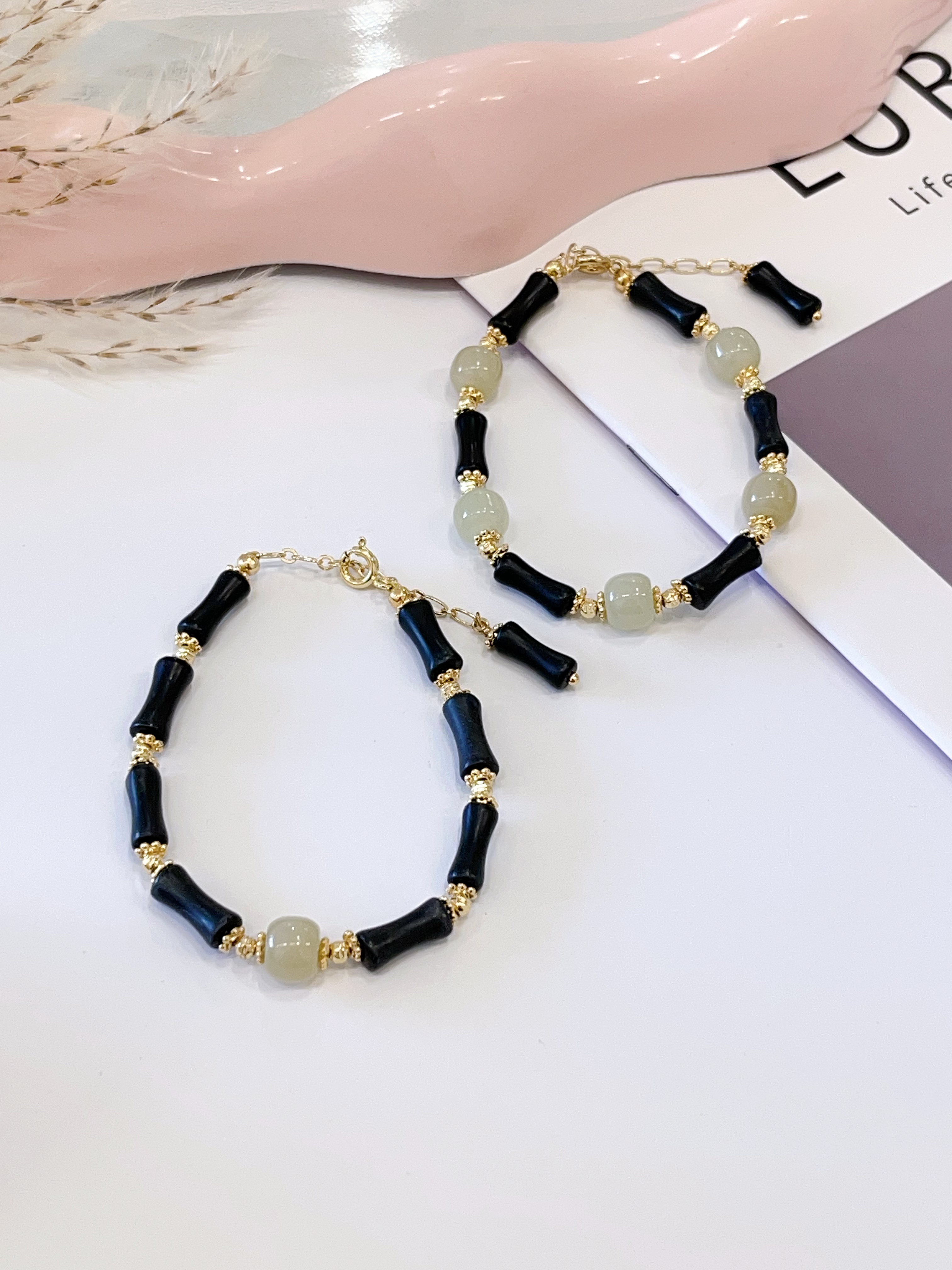 💚🎋 和田玉 × 竹节手串 Hetian Jade & Bamboo Joint Bracelet