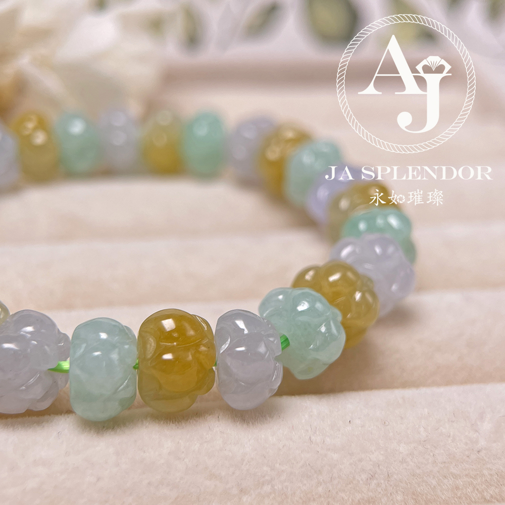 JB-253 - 冰種三彩福祿壽招貴人年年有餘蓮花手串
