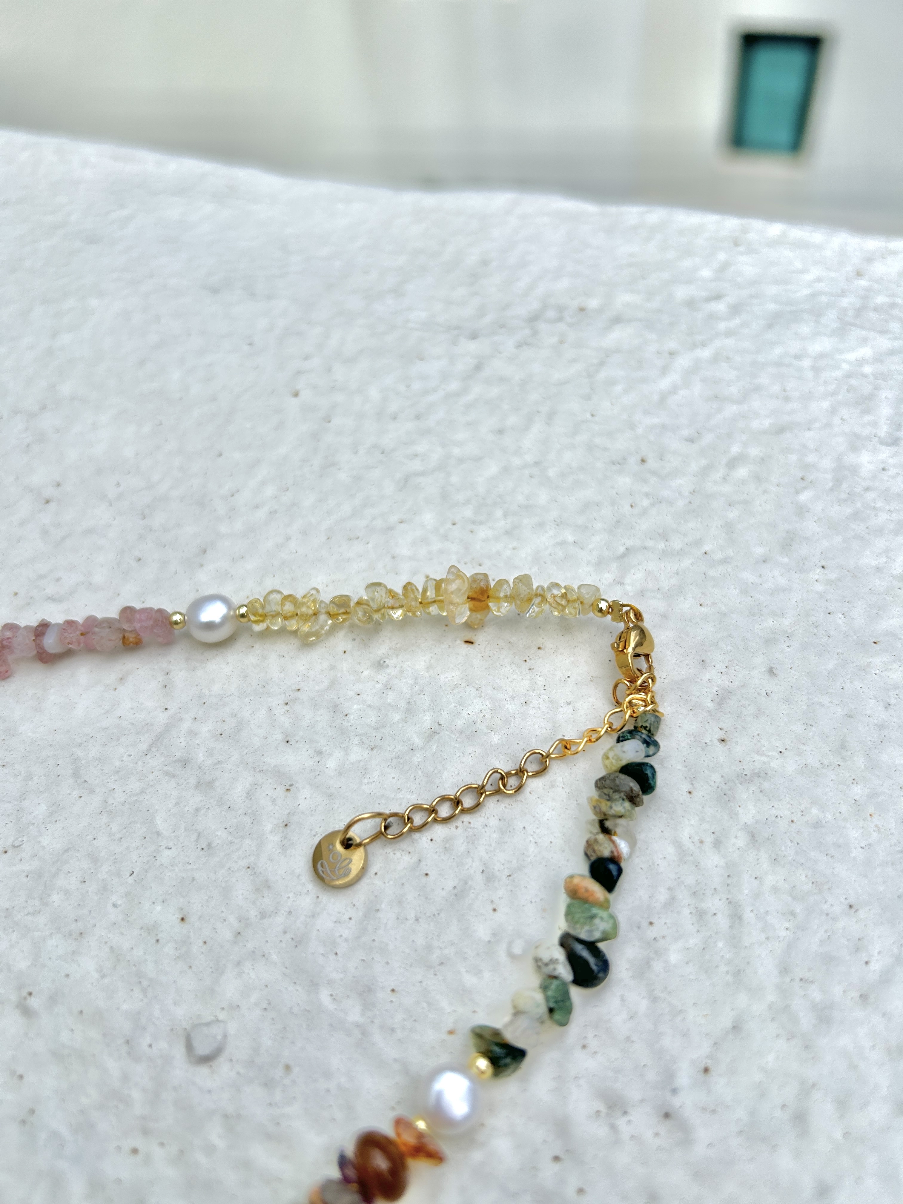 Multi colour stone stainless necklace