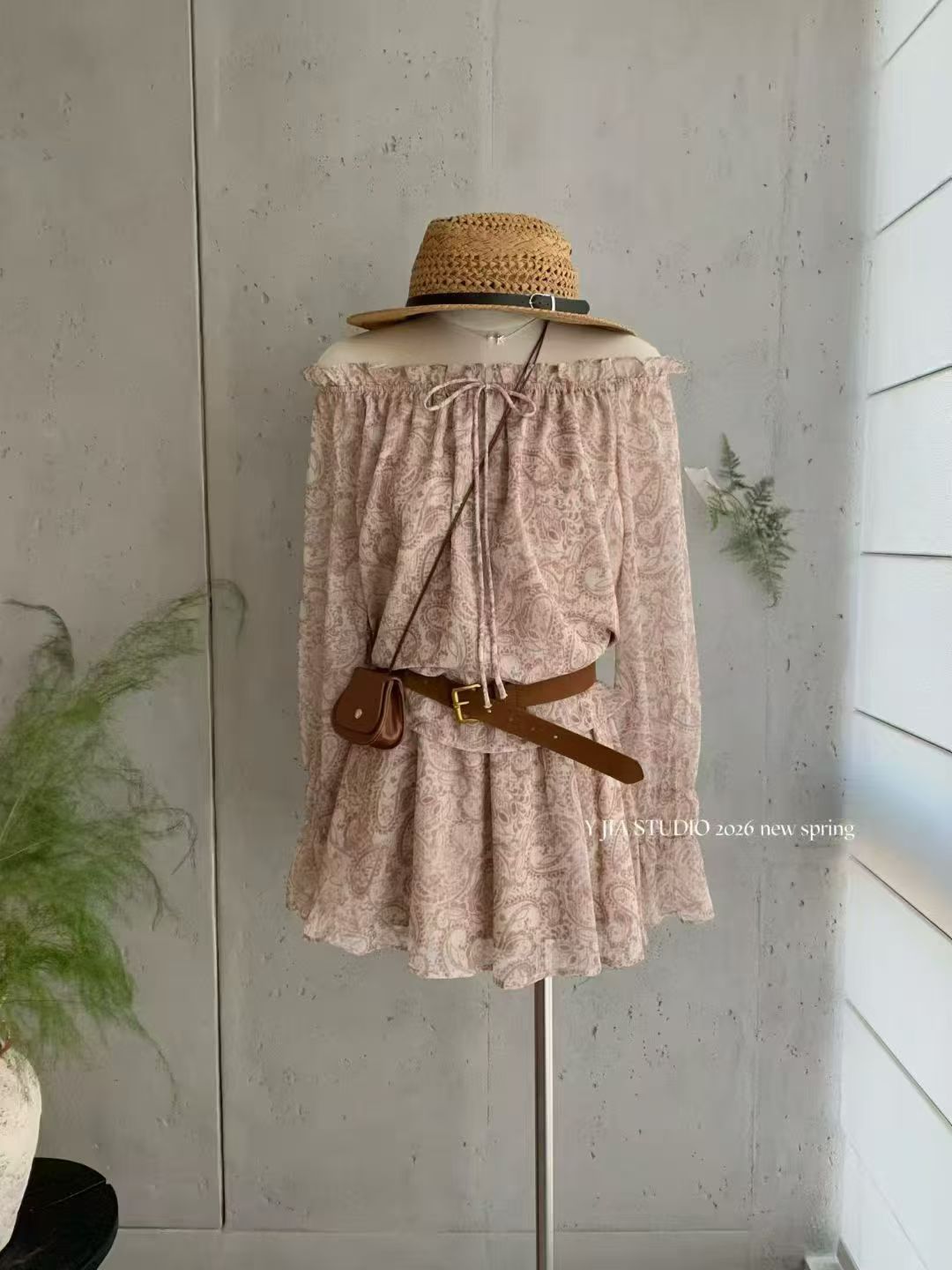 1773 Paisley Off-Shoulder Set法式度假佩斯里腰果套装