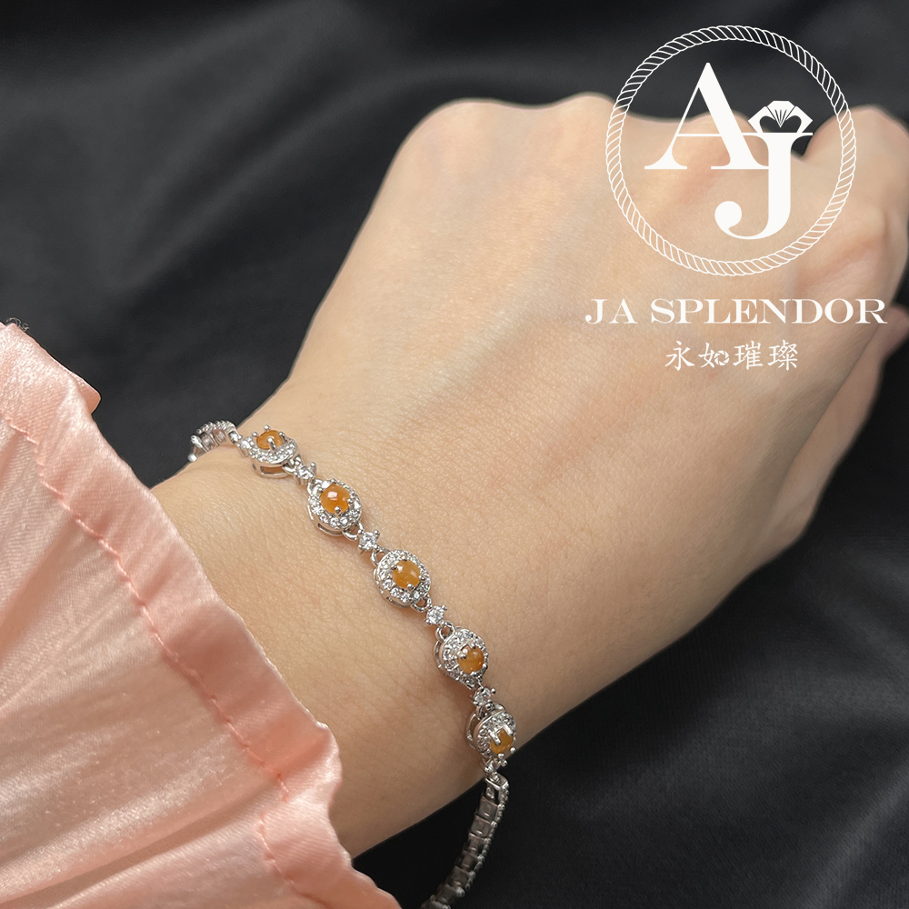 JBS-19 天然翡翠A 玉 冰種黃翡蛋面純銀手鏈