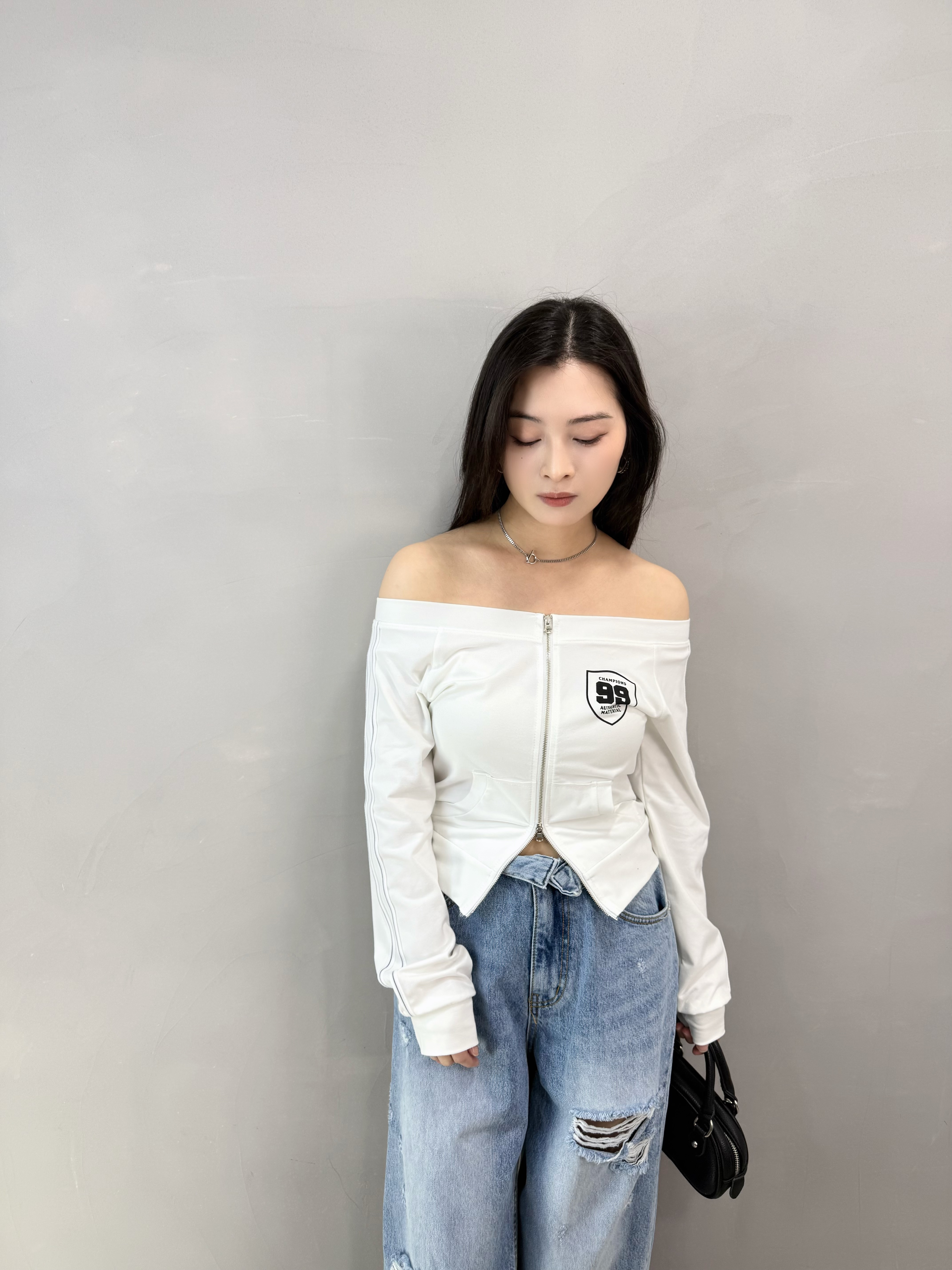 I72 數字印章雙拉鏈Top