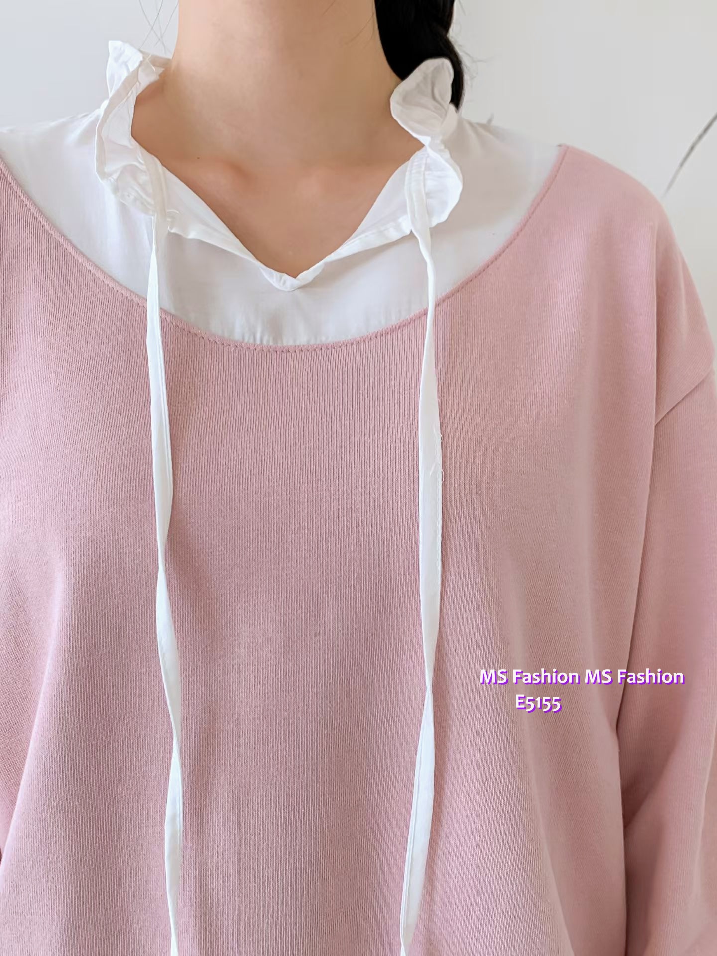 E5155 雙色ruffle領top