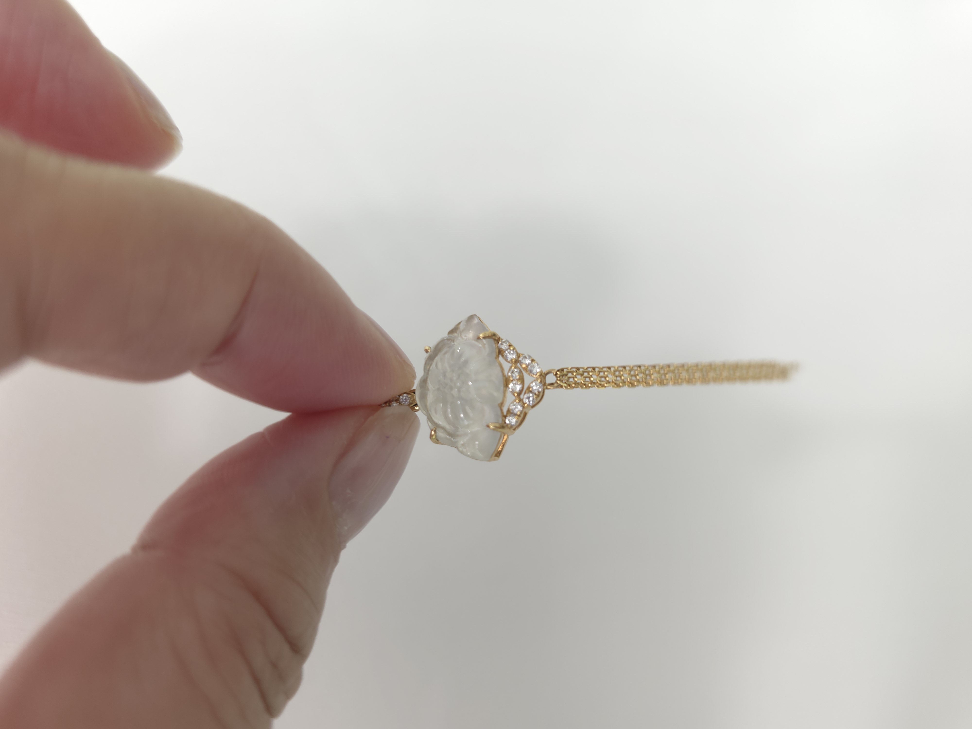 18K 緬甸白冰翡翠鑽石吊墜