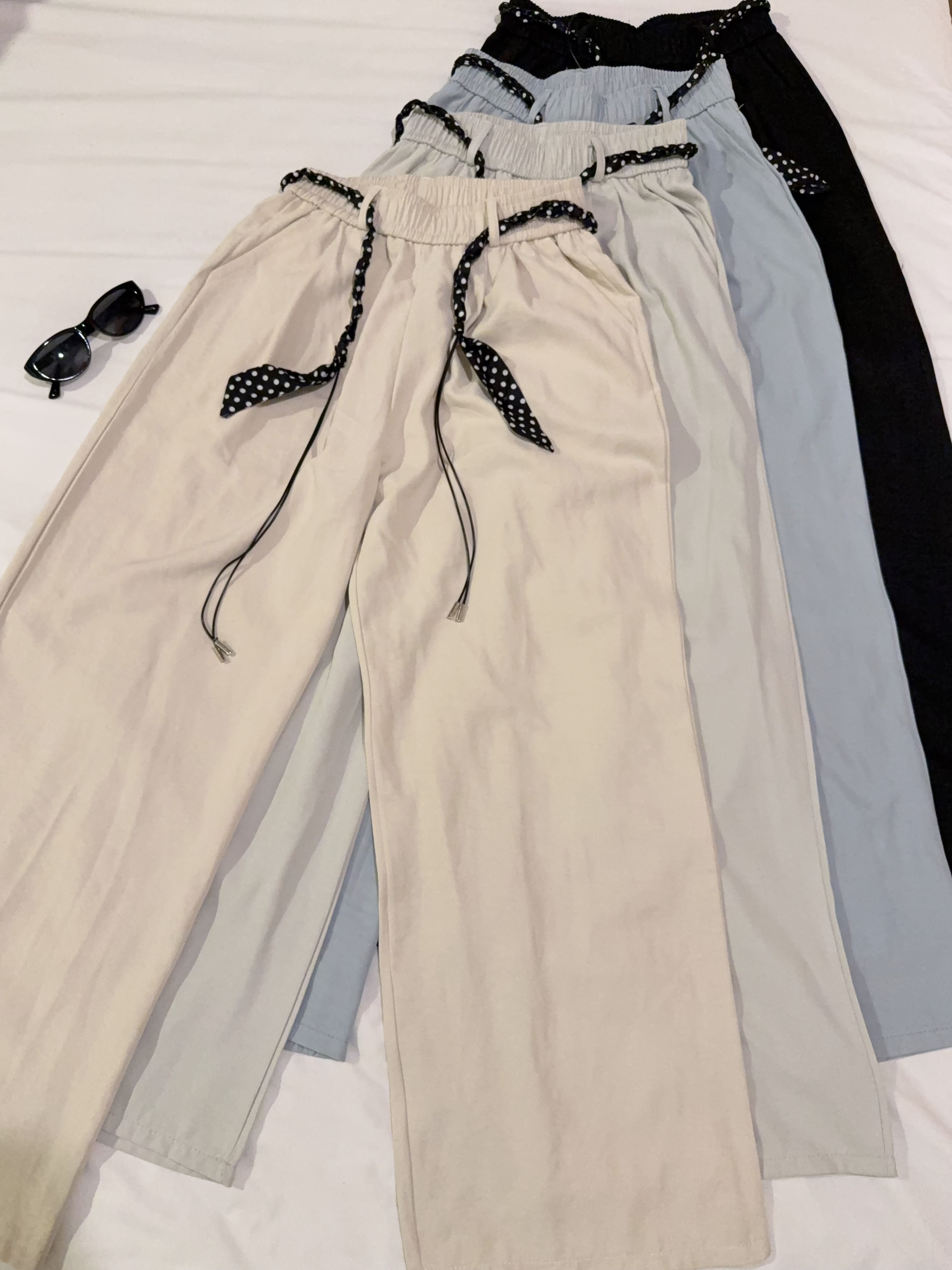 天丝棉休闲阔腿长裤（配波点丝巾腰带）R2981