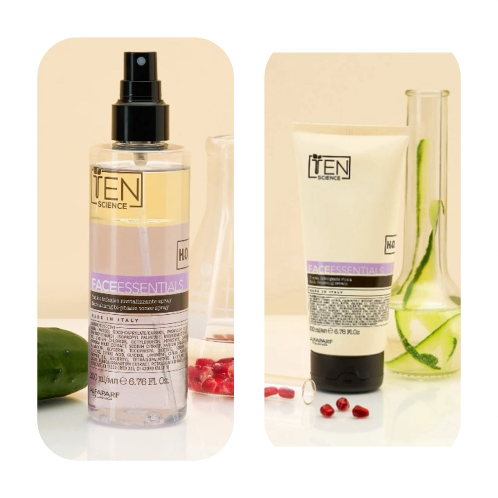 意大利TEN SCIENCE  FACEESSENTIAL 清新水嫩潔膚系列抗氧保濕潔面霜 200ml 煥活雙效保濕噴霧200ml