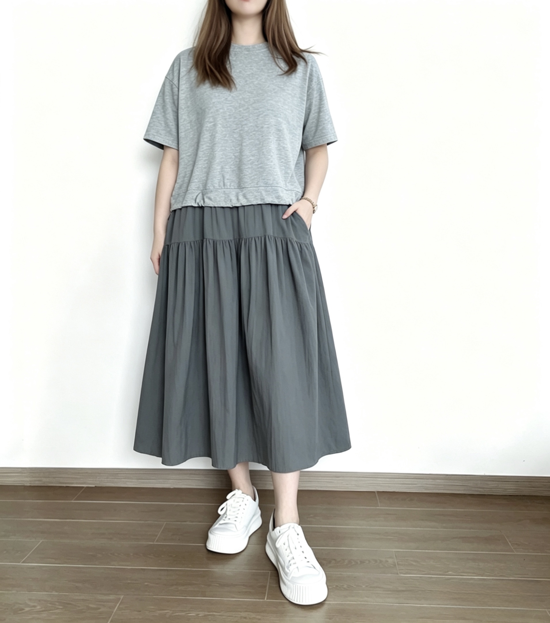 🌼春夏優惠🍀 假兩件拼接束繩Ops