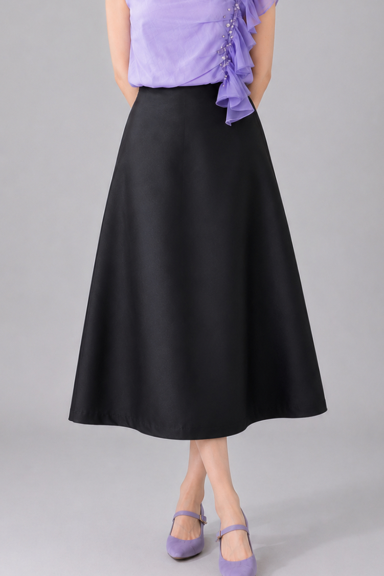 807015 Celeste Satin A-Line Midi Skirt