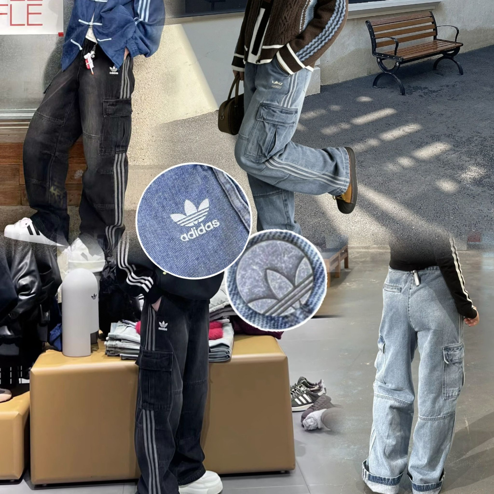 $158條。Adidas Originals美式工裝牛仔褲