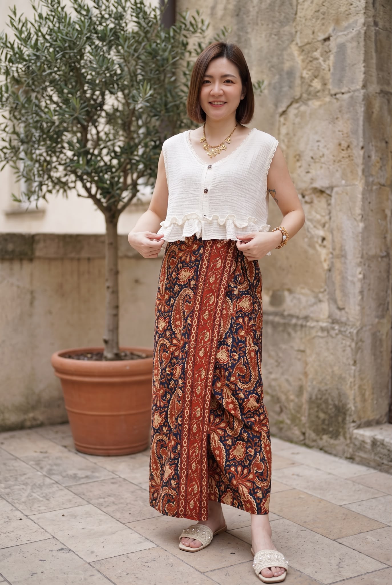 3116 Vintage Blockprint Wrap Skirt 36"
