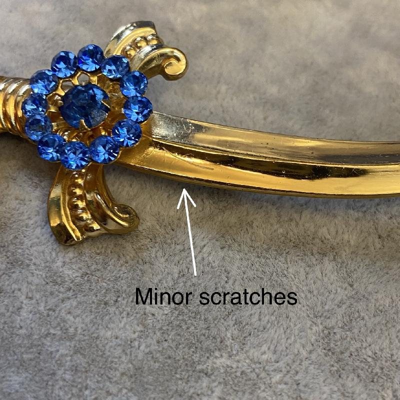 RARE! C.a. 1940-50s Coro Pegasus Sapphire Rhinestone Sword Brooch /Unisex Brooch (MW201)