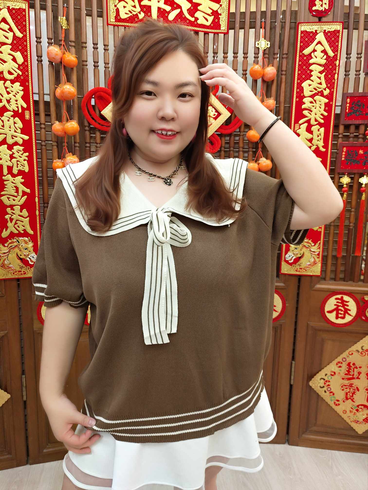 NJH03 DSA06 学院风绑带针织上衣