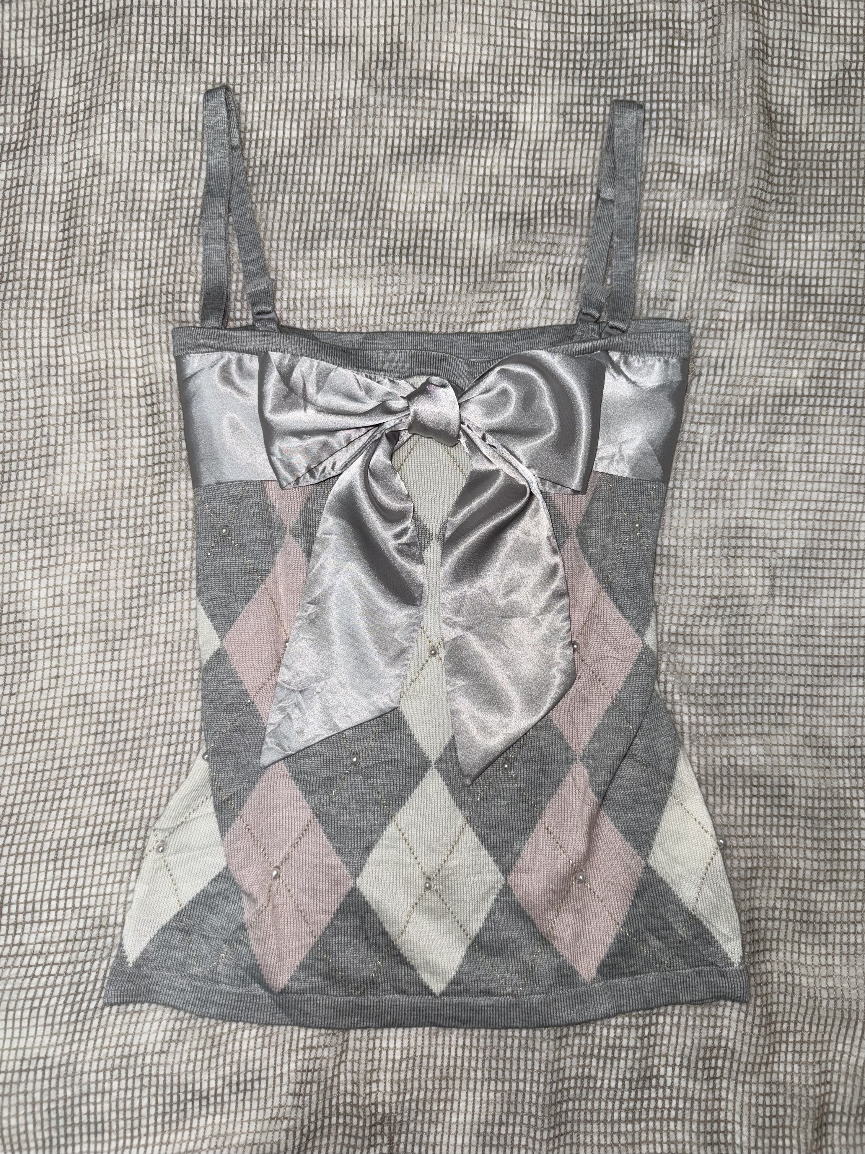 Argyle Pearl-Embellished Camisole with Large Satin Bow
