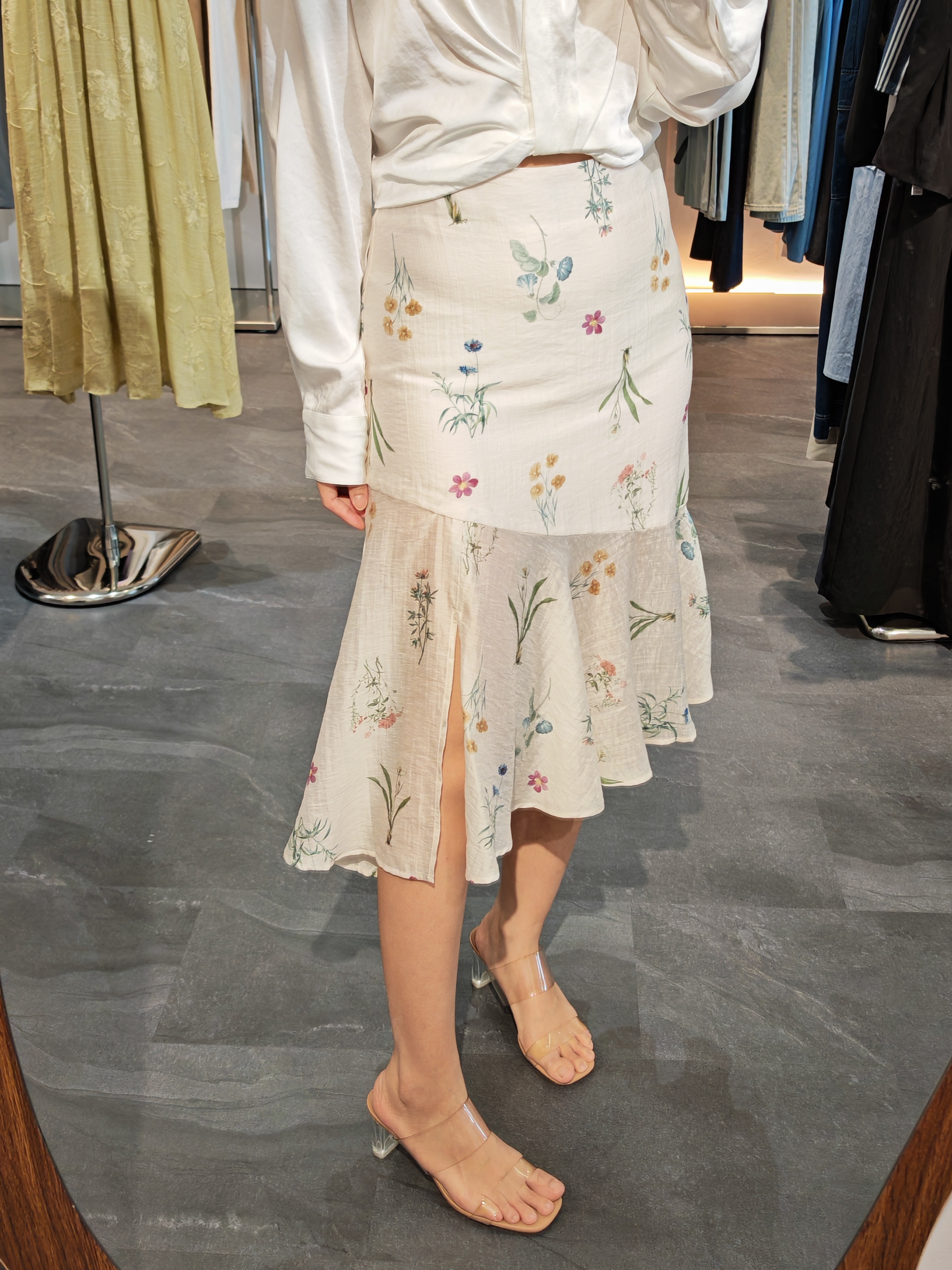 天丝亚麻花卉鱼尾裙