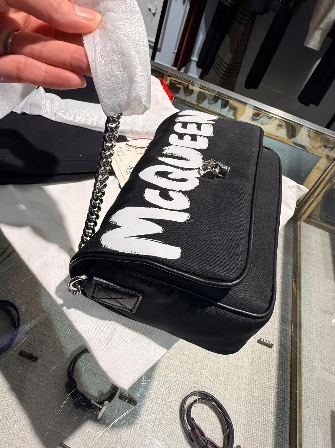 香港現貨-Alexander McQueen Graffiti Logo Skull Bag