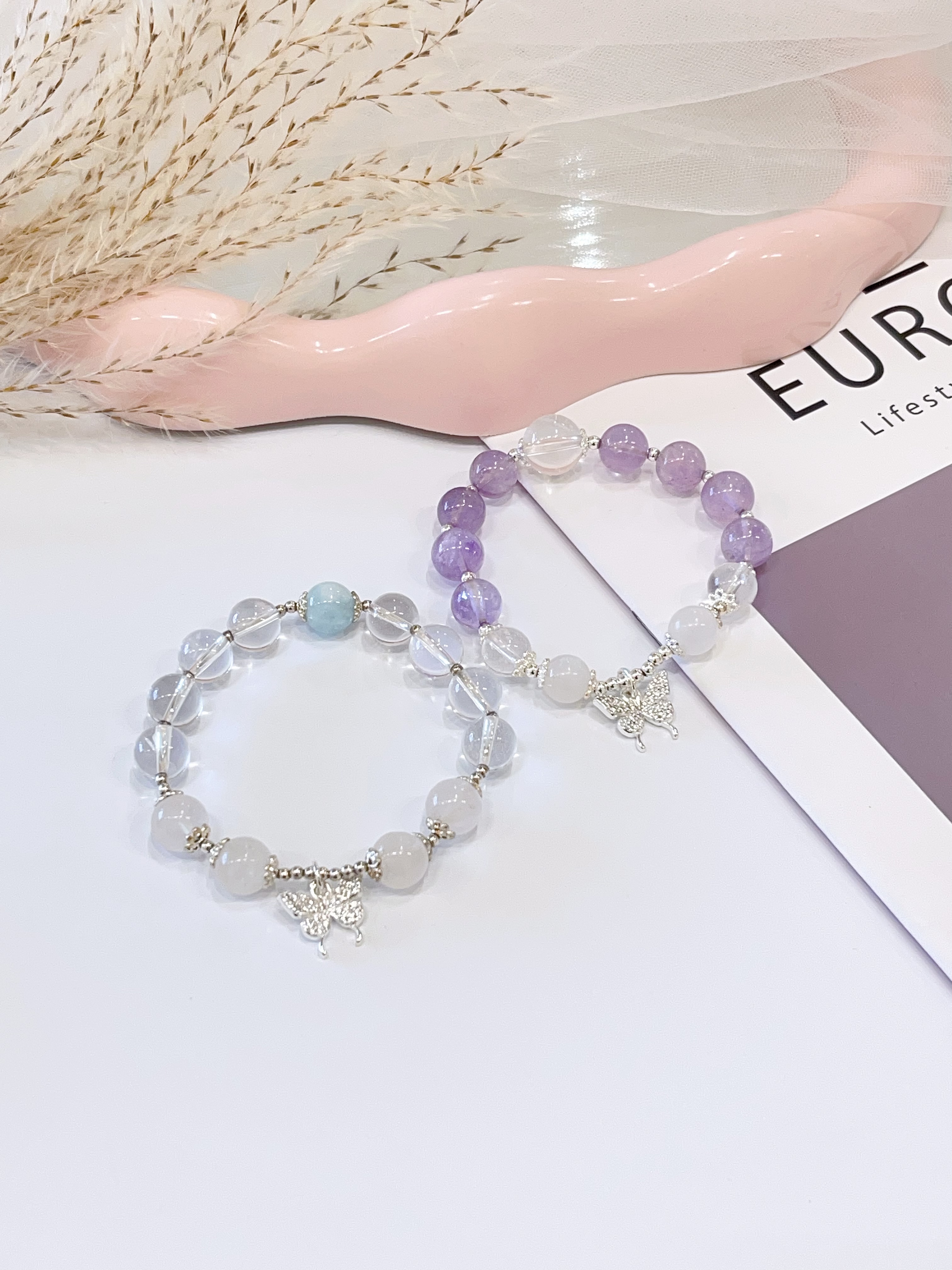 💜 薰衣草紫水晶 × 白水晶 × 海蓝宝手串 Lavender Amethyst, Clear Quartz & Aquamarine | 10mm