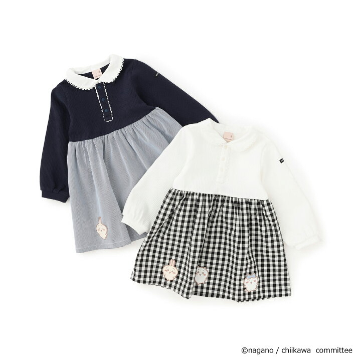 🇯🇵預訂 日本直送🇯🇵 Petit Main x Chiikawa系列兩色人物刺繡貼花拼接翻領長袖連身裙