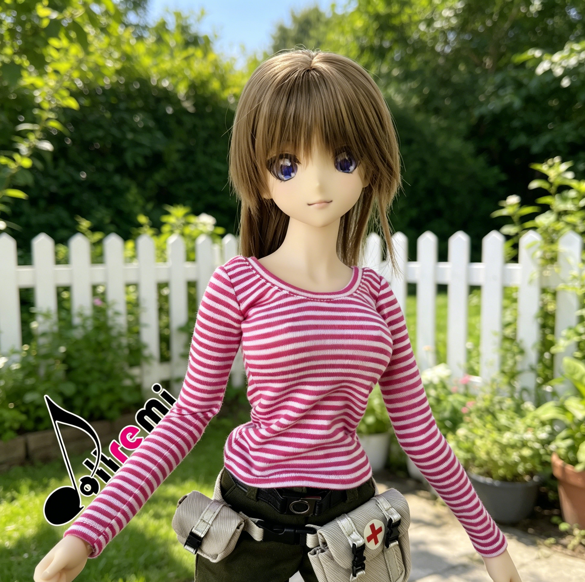 【dollremi】(DD0896D) 粉紅色長袖條子圓領T恤 Pink Long sleeved round neck striped T-shirt