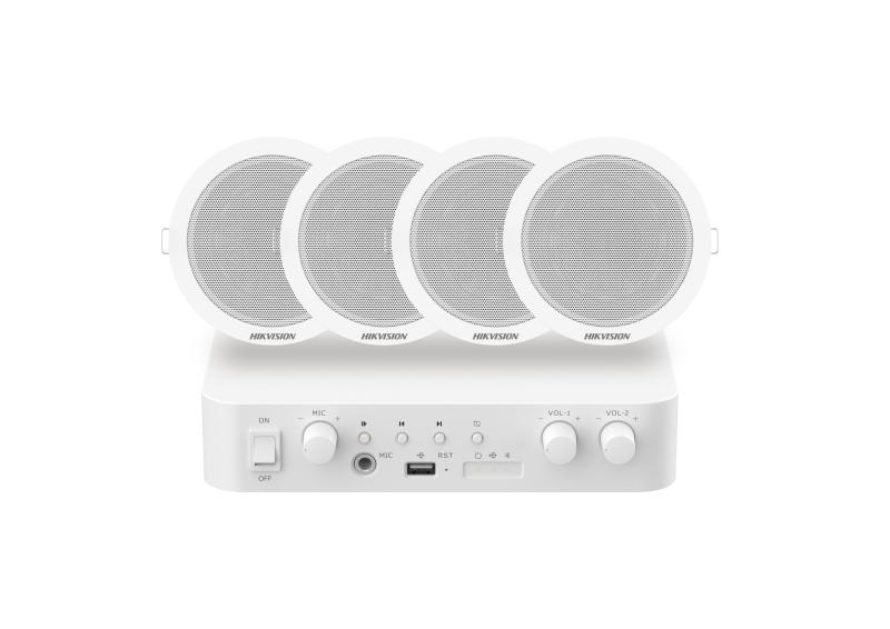 Hikvision 海康威視 DS-QAE1KA80206-4 Hybrid Audio Kit with 80W Network Amplifier and 4* 6W Ceiling Speakers (香港行貨，一年保用)
