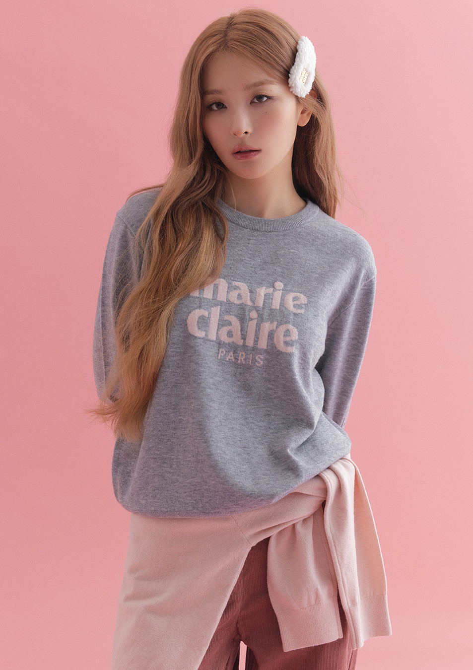 Marie Claire Essential Logo Jacquard Wool Round Knit 