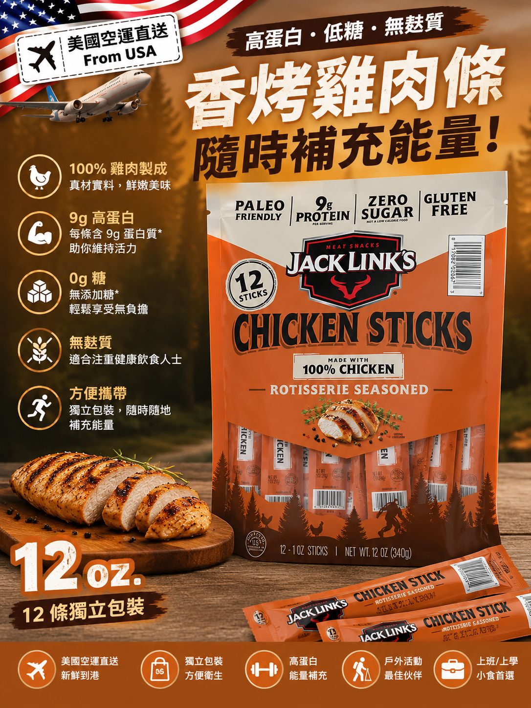   【預訂】美國 Jack Link's 香烤雞肉條 (1袋12包)