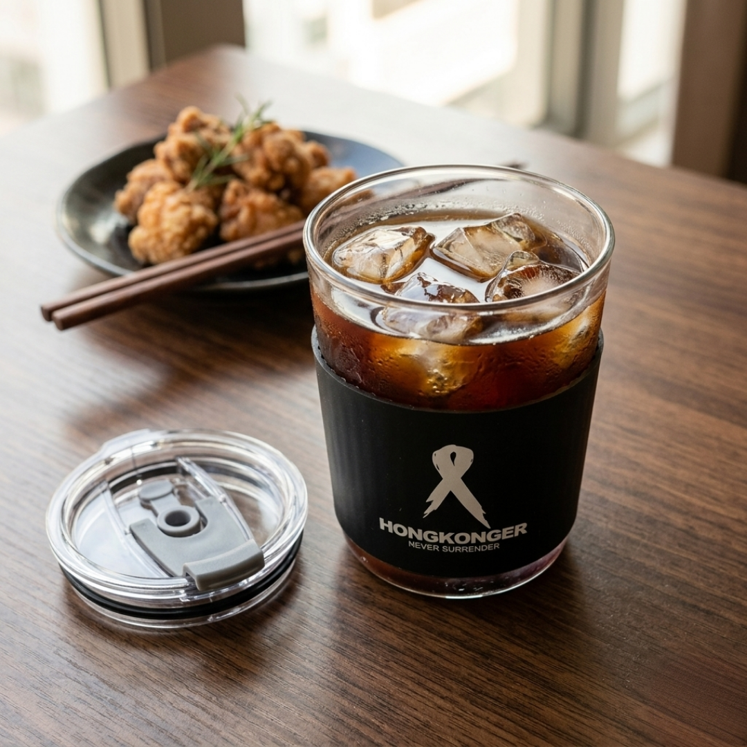 ​【HONGKONGER】Never Surrender 雙飲防燙隨行玻璃杯 (附獨立矽膠套)