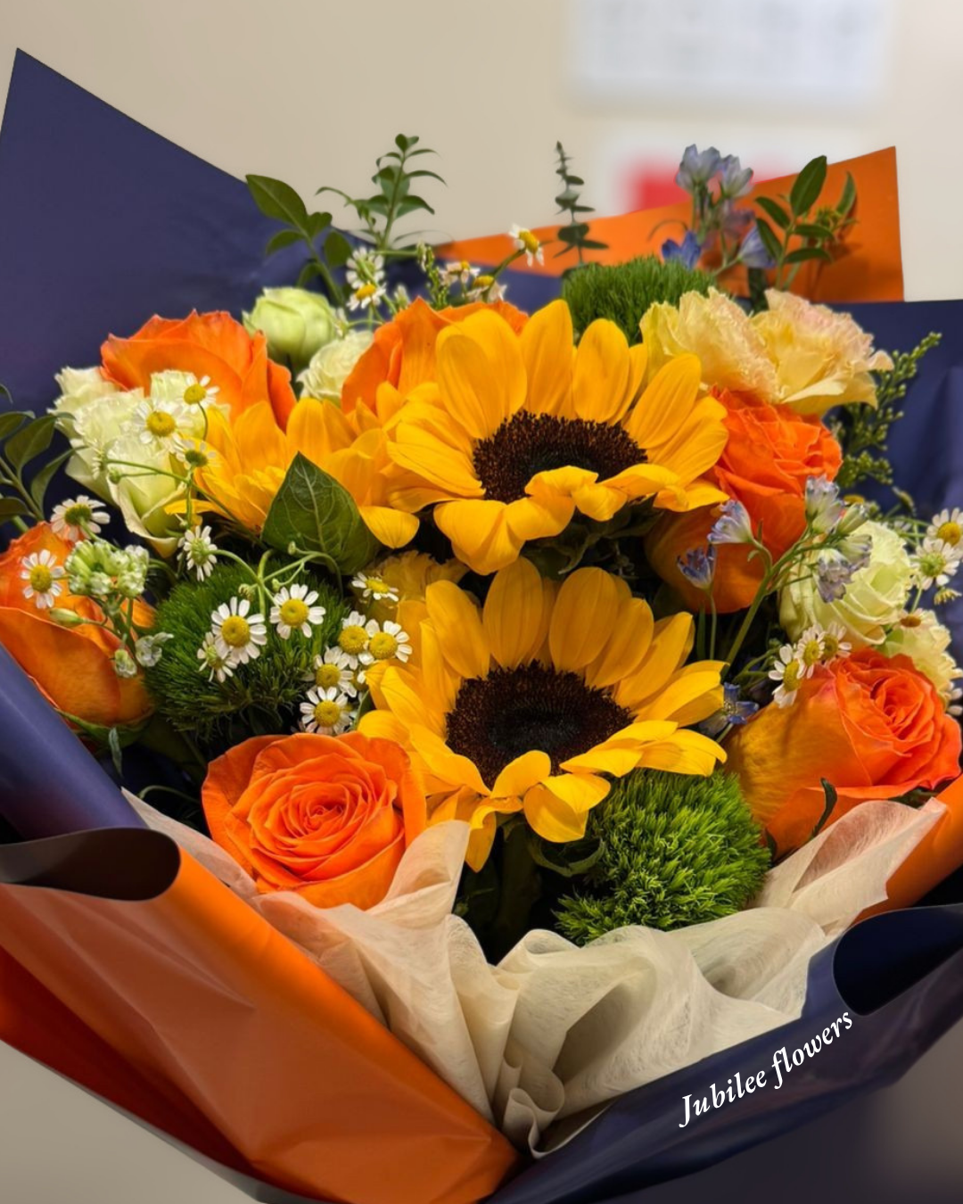 向日葵 橙色玫瑰 花束