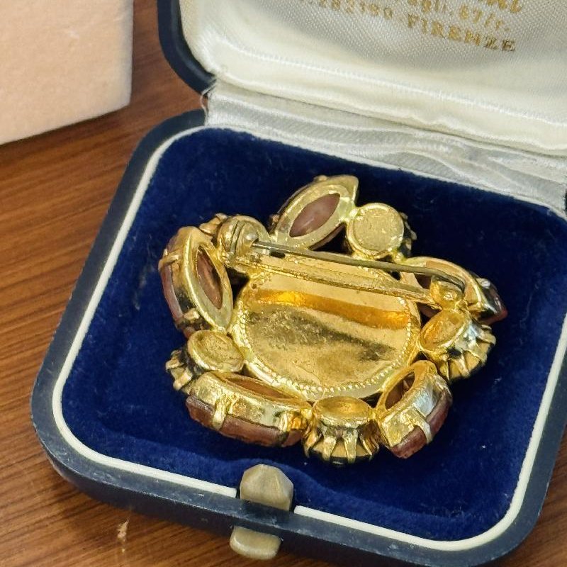 Vintage Recomposed Sparkling Brooch with Antique Czechoslovakian Button(B054)