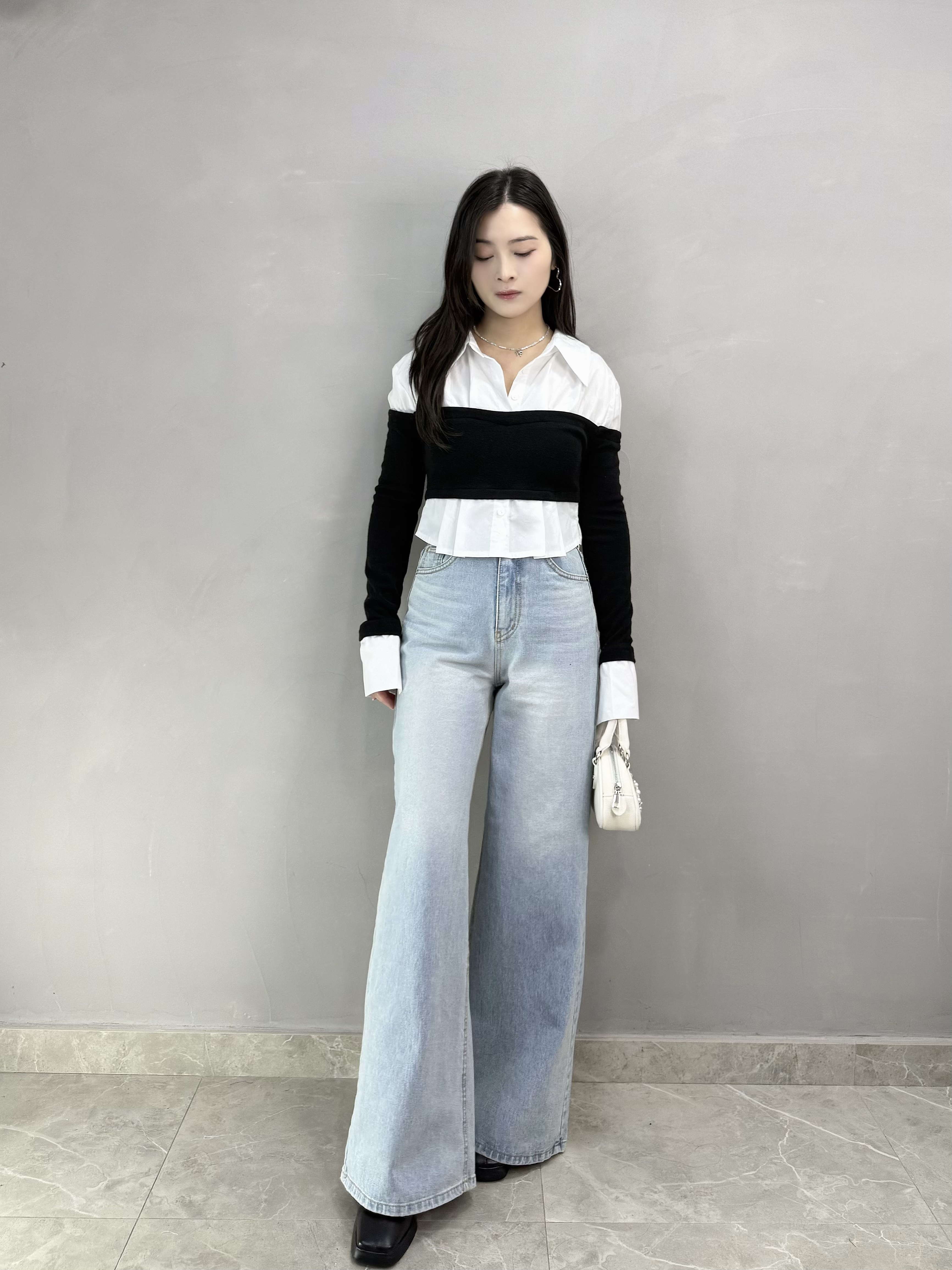 G66 加高腰雙扣牛仔闊褲