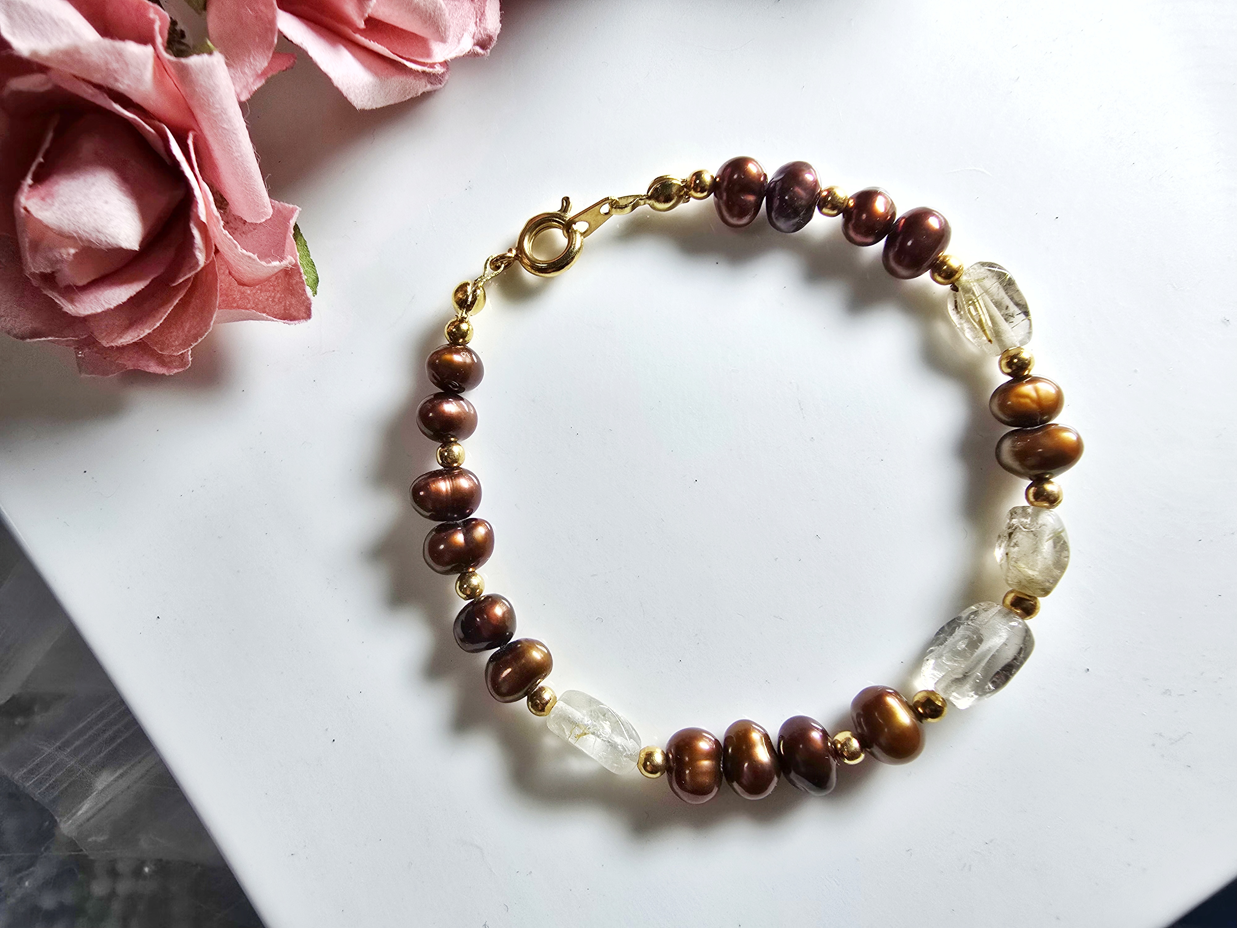 FWP0125-1  天然珍珠金髮晶復古手鏈