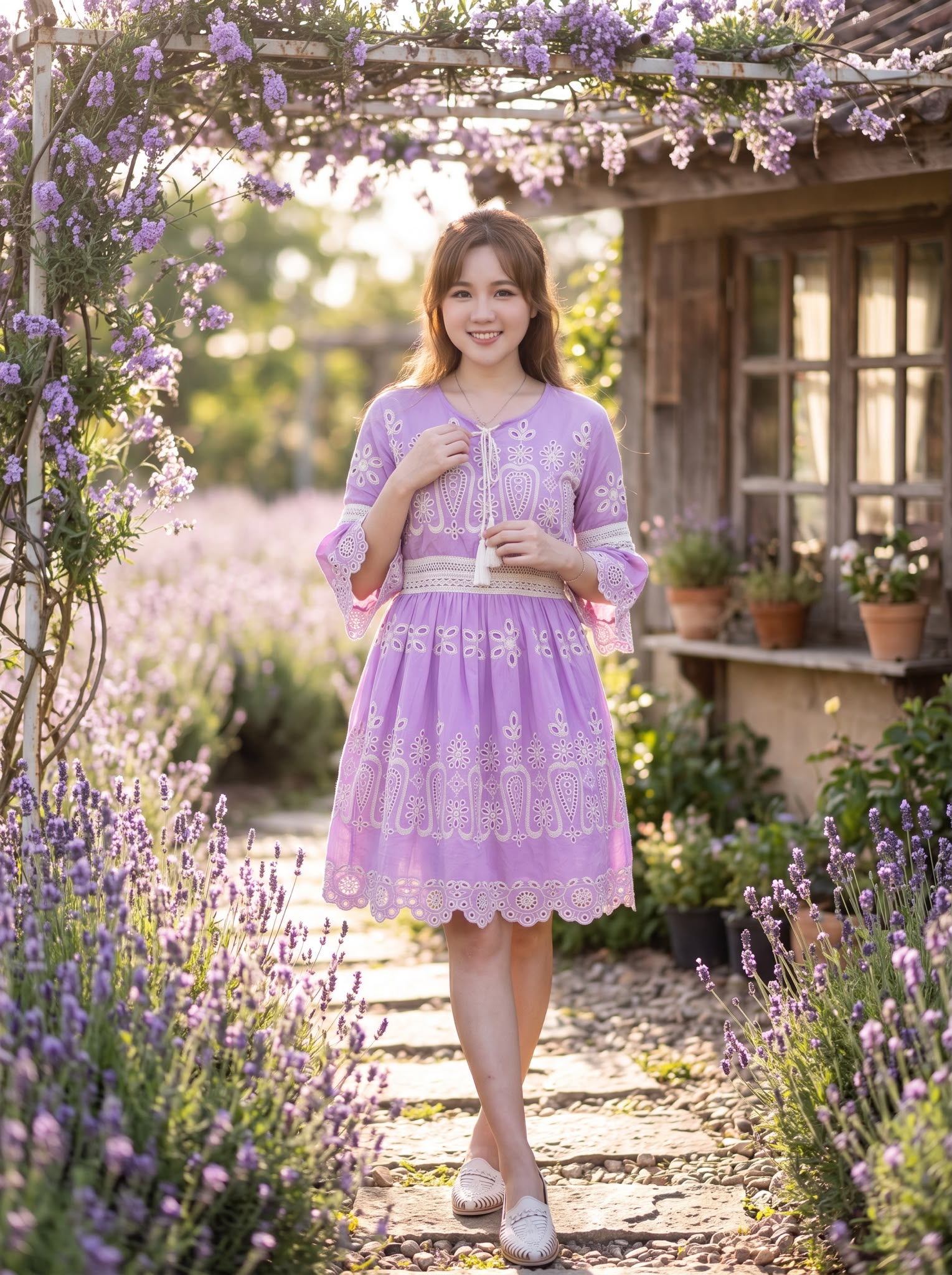 2726 Lavender Elastic Waist With English Embroidery Short OP 35"
