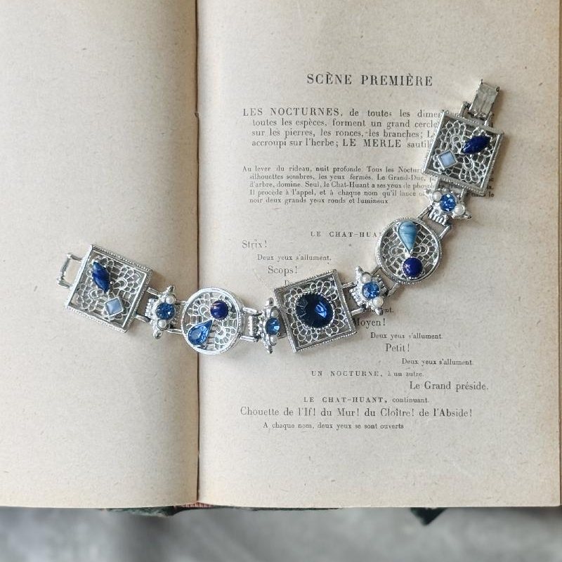 Vintage 1950-60s Silver x Blue Statement Bracelet (NZ108)