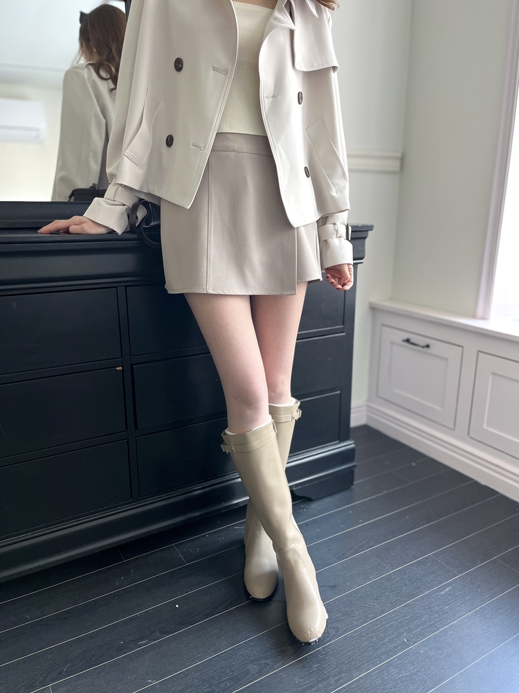 Trench-Style Short Coat (Cream)