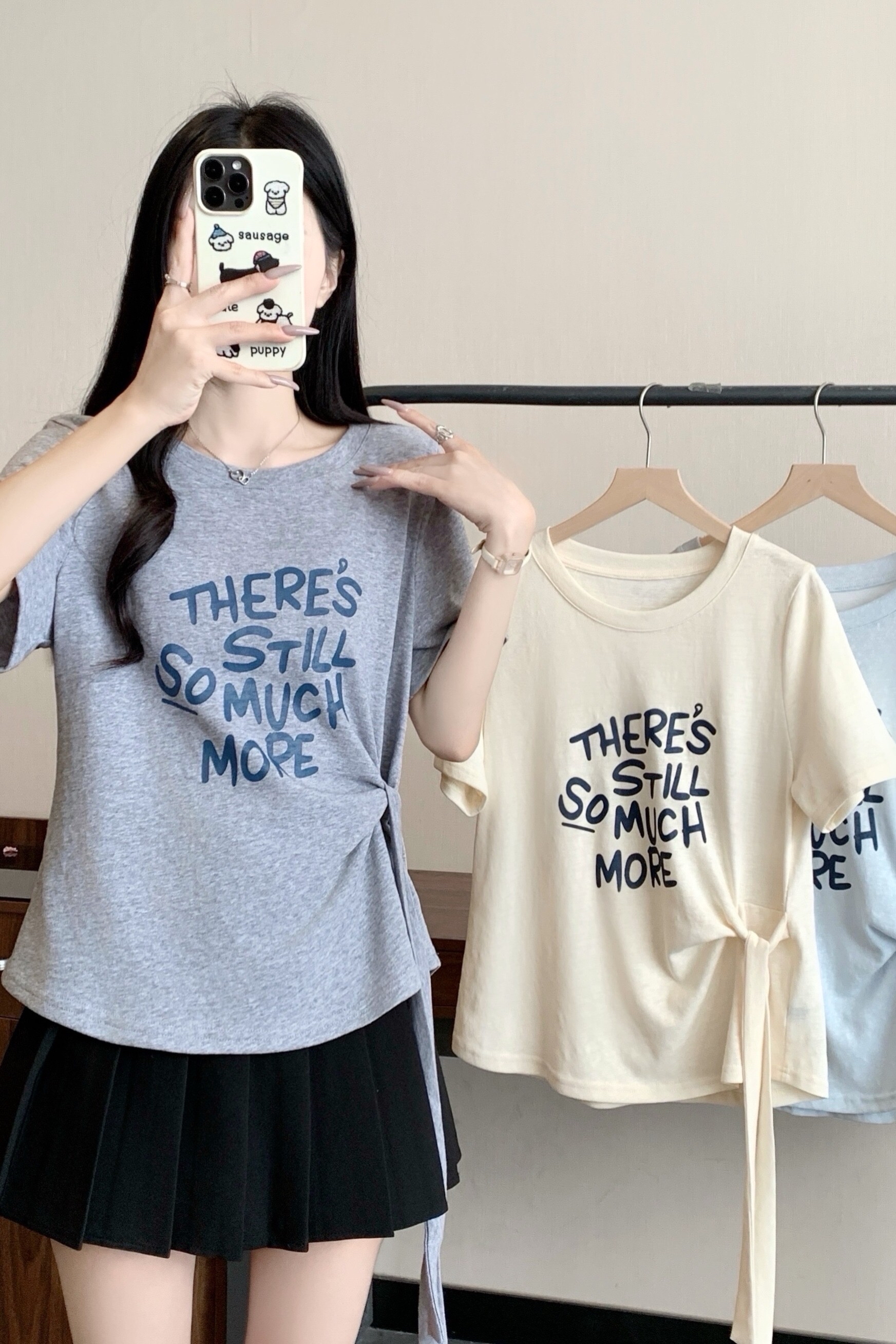 B214(80825) 韩版THERE’S STILL SO MUCH MORE侧腰绑带3色上衣 