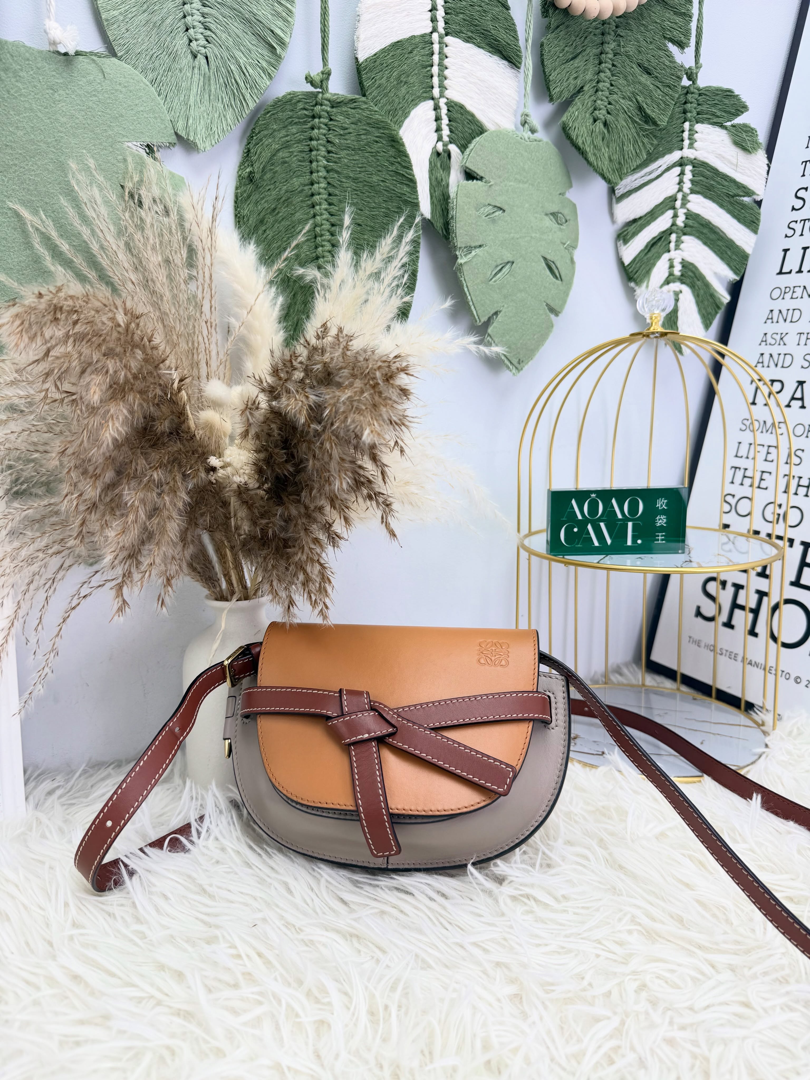 Loewe👜 PRE OWNED 🛍️啡色拼色 mini gate🤎