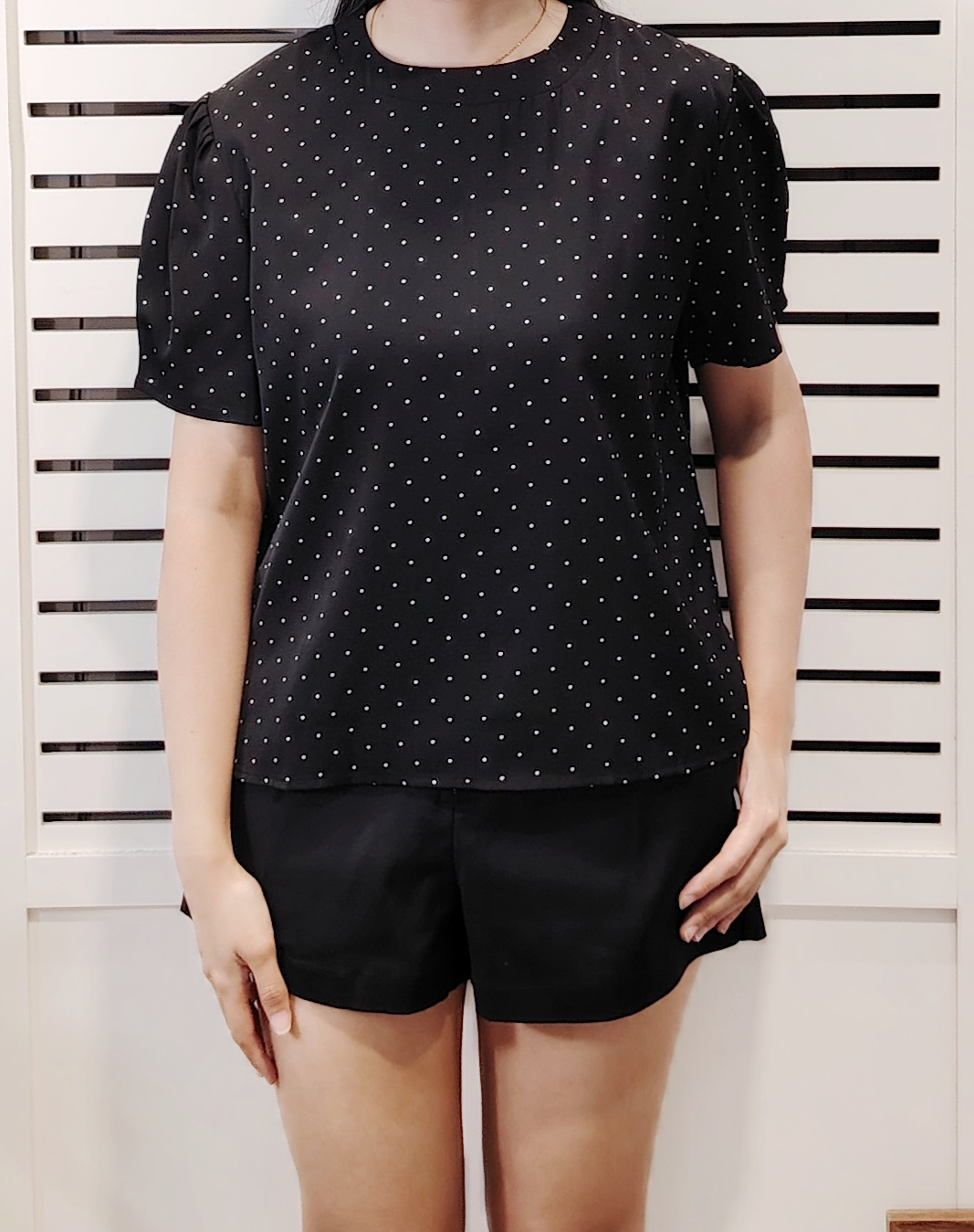 LY611 Chiffon Polkadot Short Sleeve Top