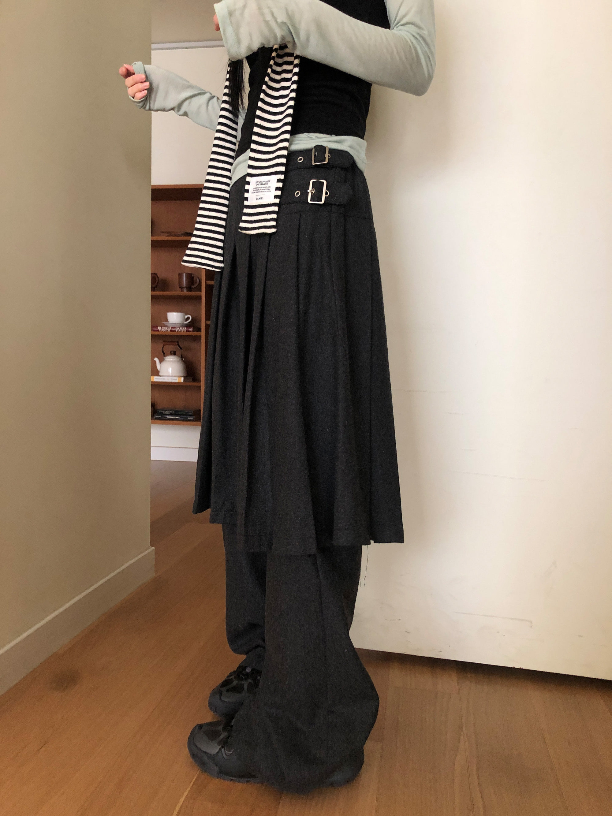 Pleated Layered Buckle Skirt Pants