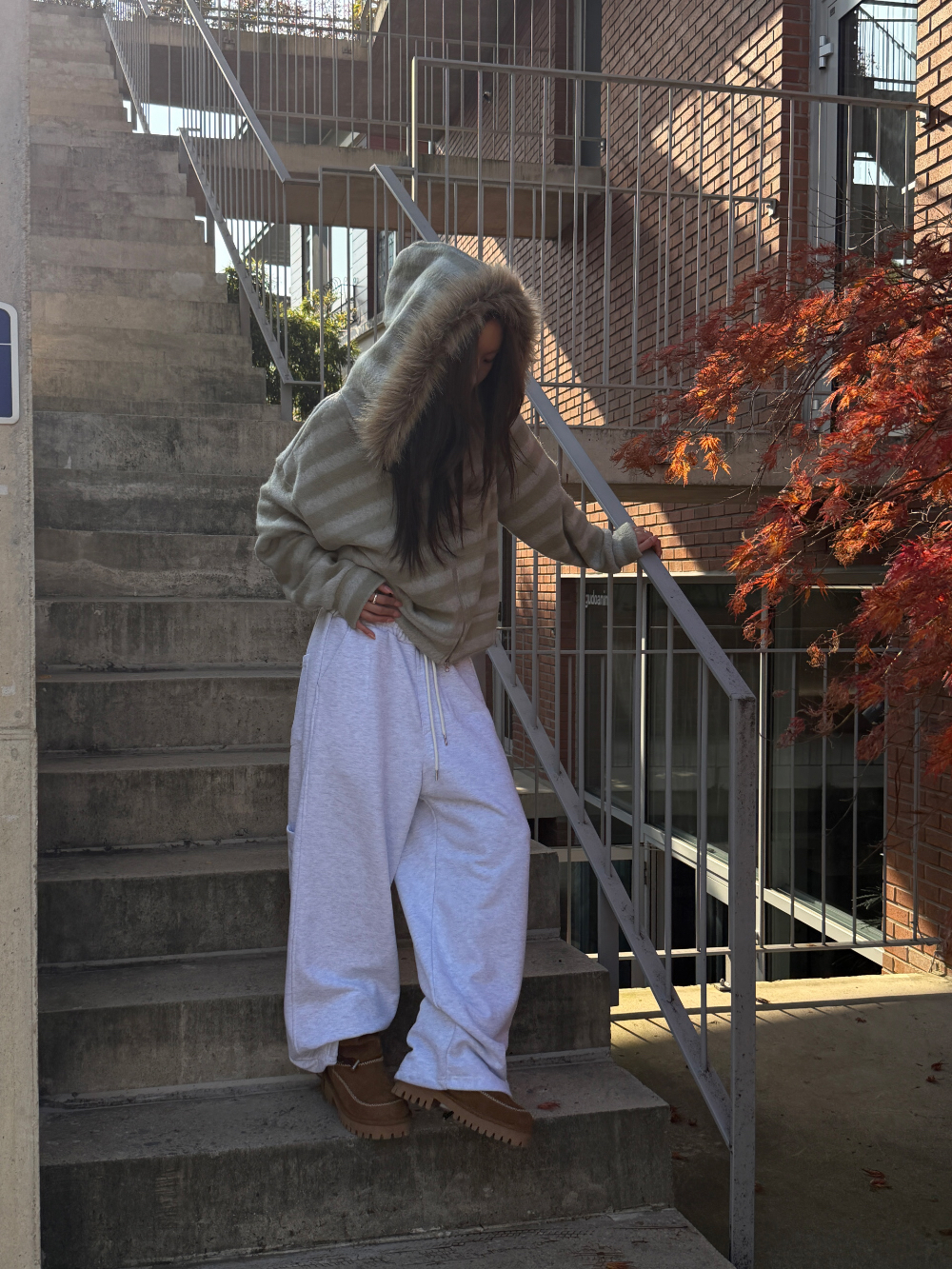 Striped Faux Fur Zip Hoodie(Unisex)