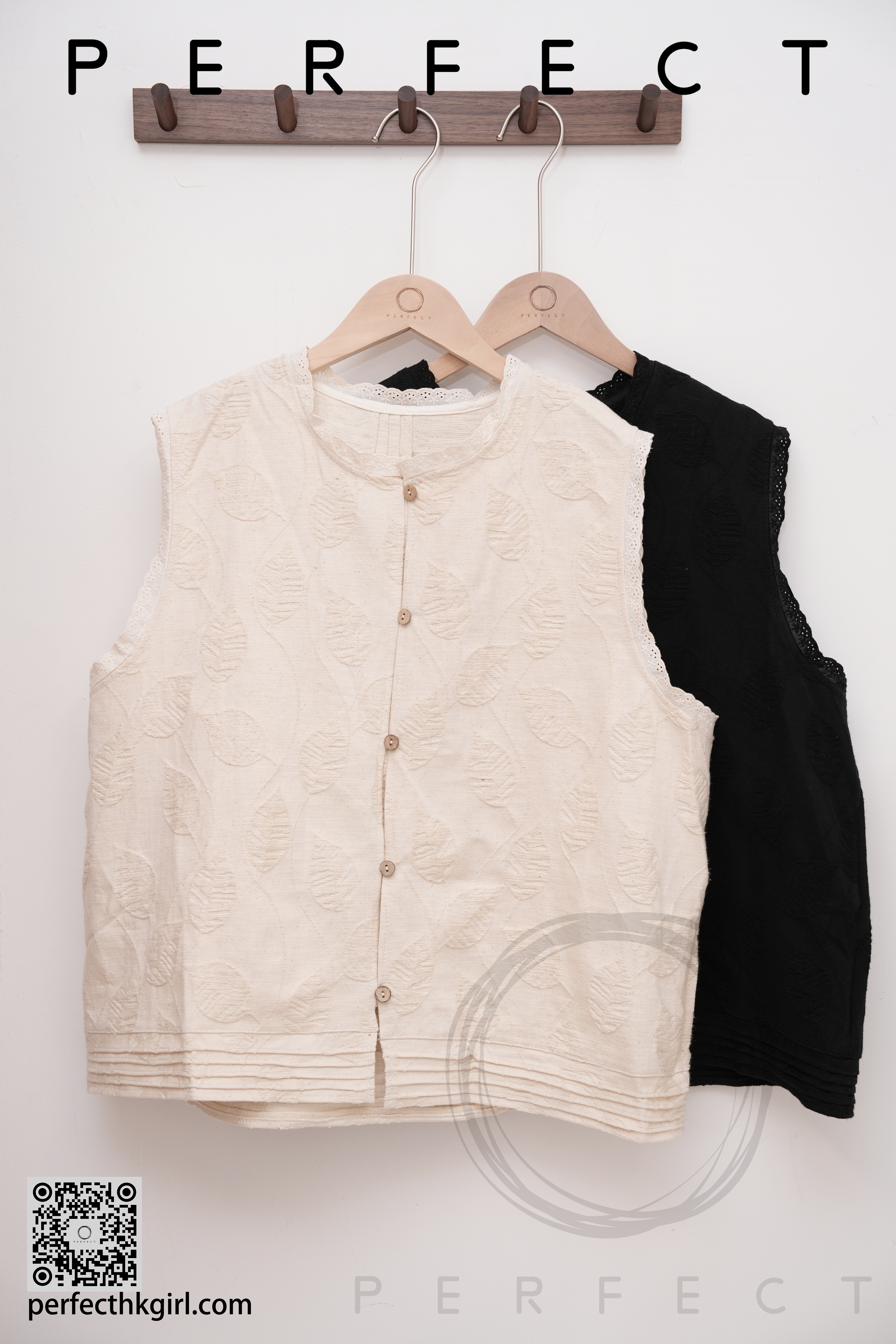 T0039_樹葉紋細節背心外套（顯瘦黑色）