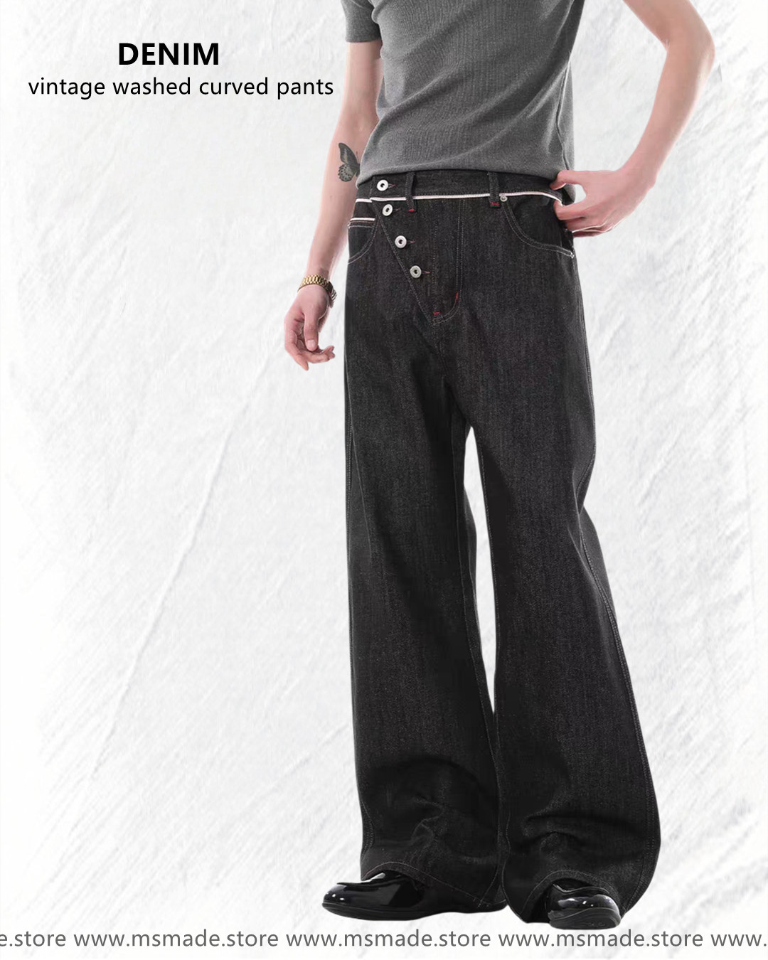 M2079鬆身垂感直筒拖地褲