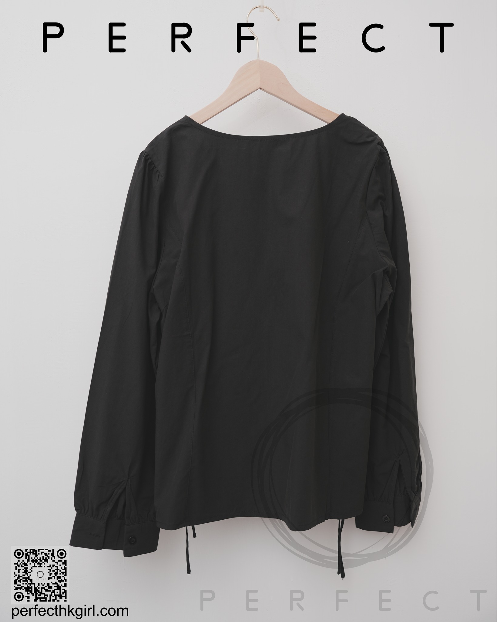 T0003_大圓領修腰蝴蝶綁帶上衣（顯瘦黑）