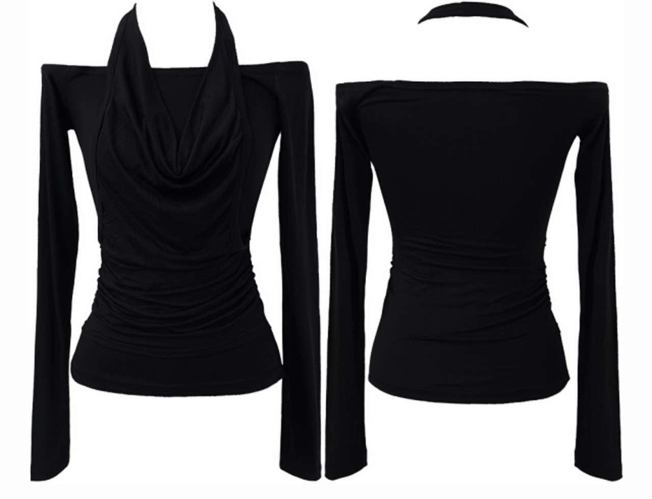 Halter Off-Shoulder Ruched Long Sleeve