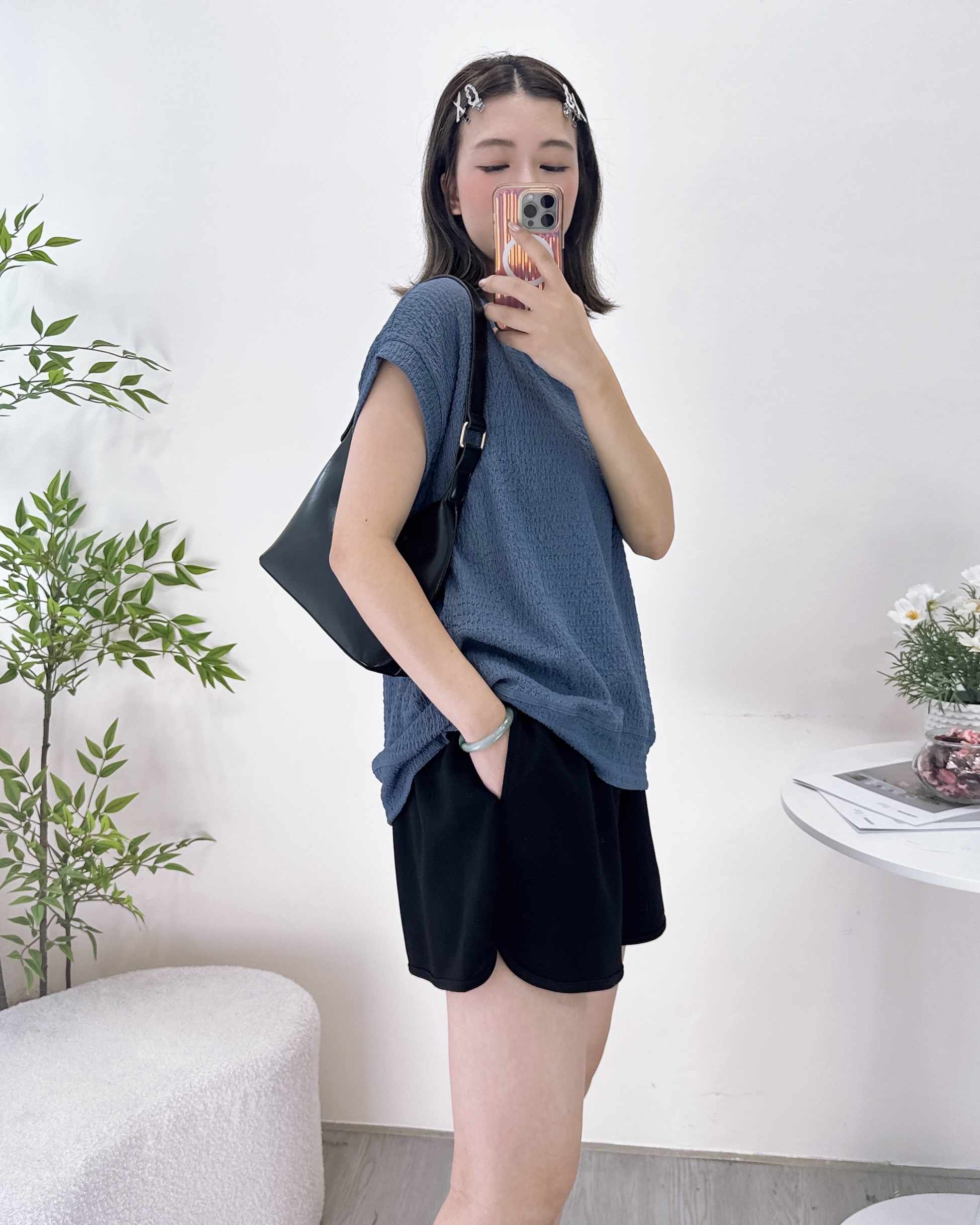 長青通爽淨色皺紋料上衣 4色