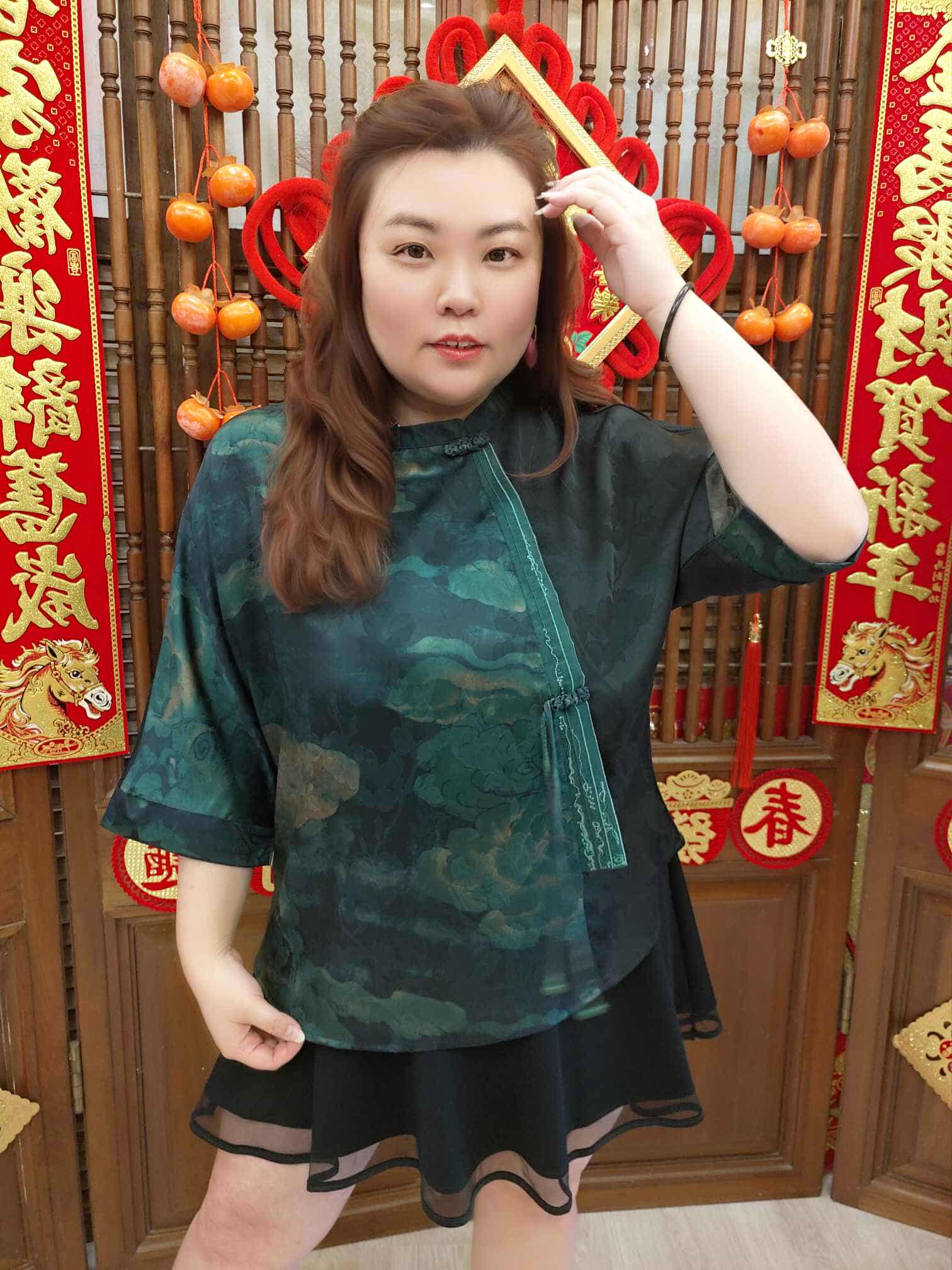 NFD01 DDD13 青色拼色中国风盘扣上衣(胸围 130CM)