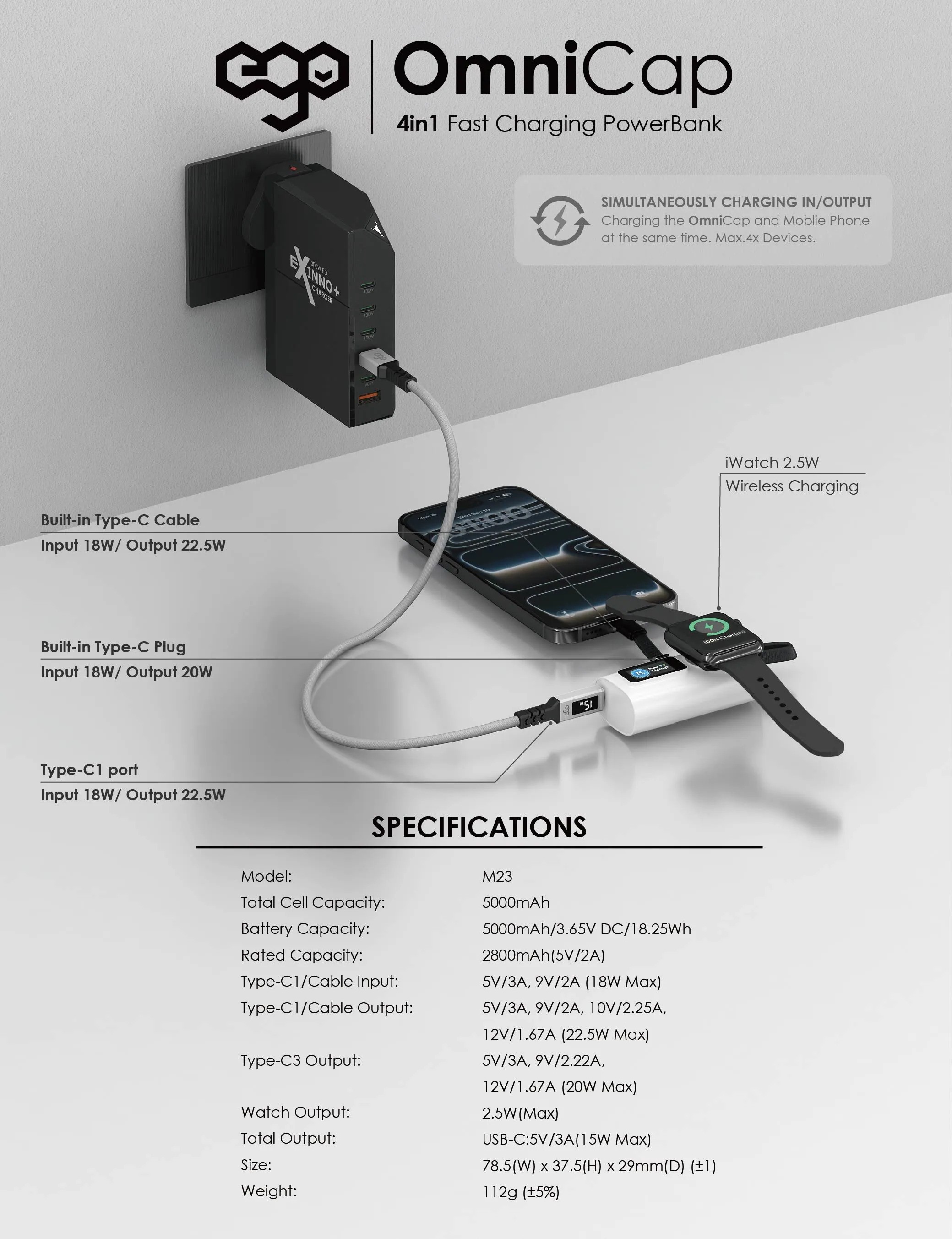 EGO OmniCap @5000mAh 4in1 外置電 [3色選擇]