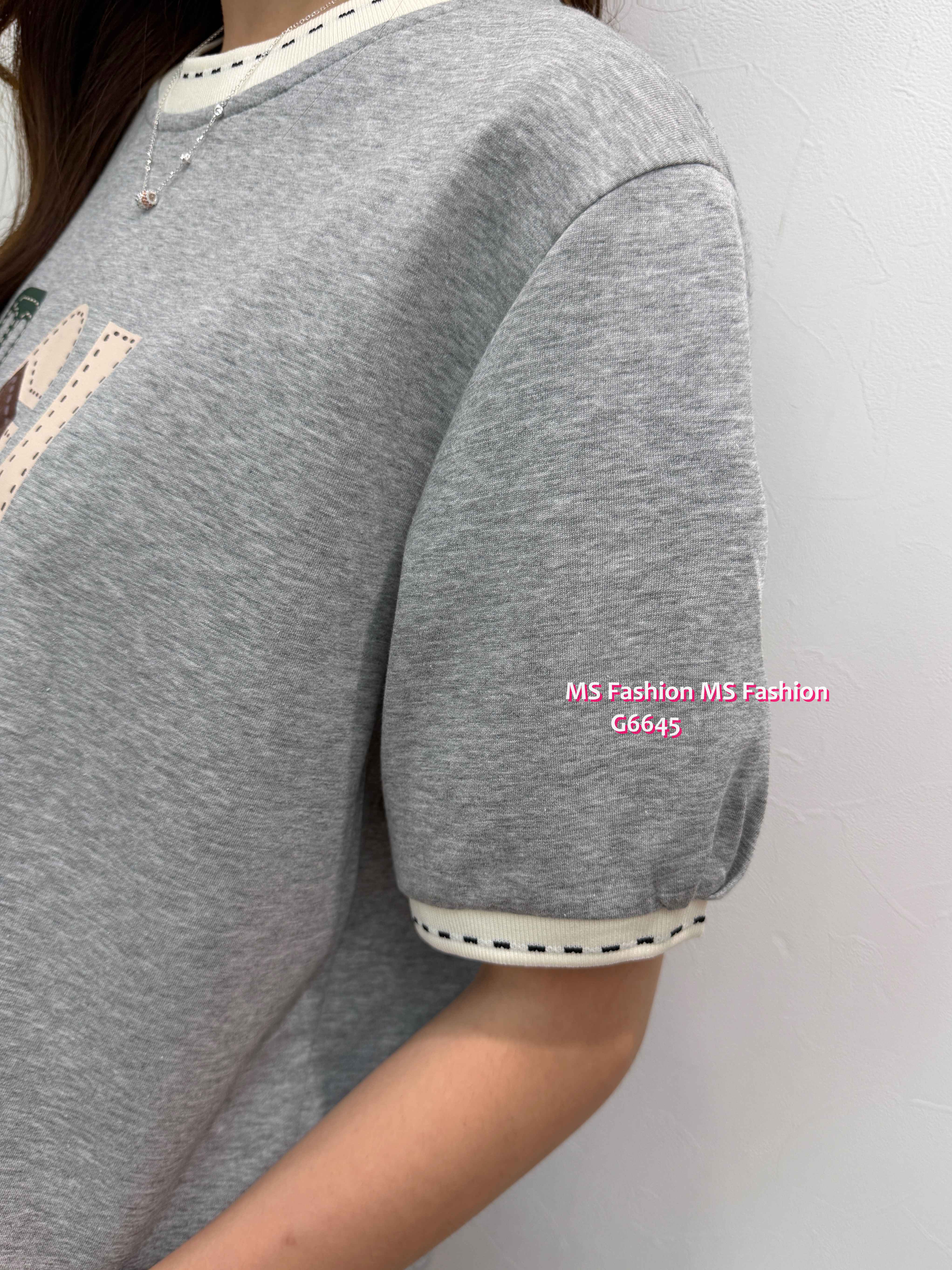 G6645 靚print拼邊top